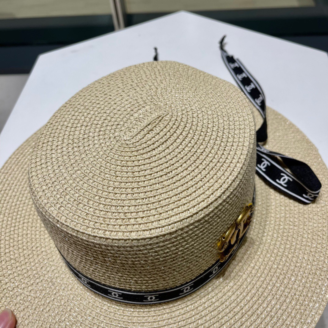  Chanel香奈儿平顶帽，太阳草帽，名媛风，头围57cm