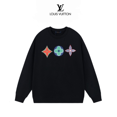 Louis Vuitton Clothing Sweatshirts Black White Printing Unisex Combed Cotton