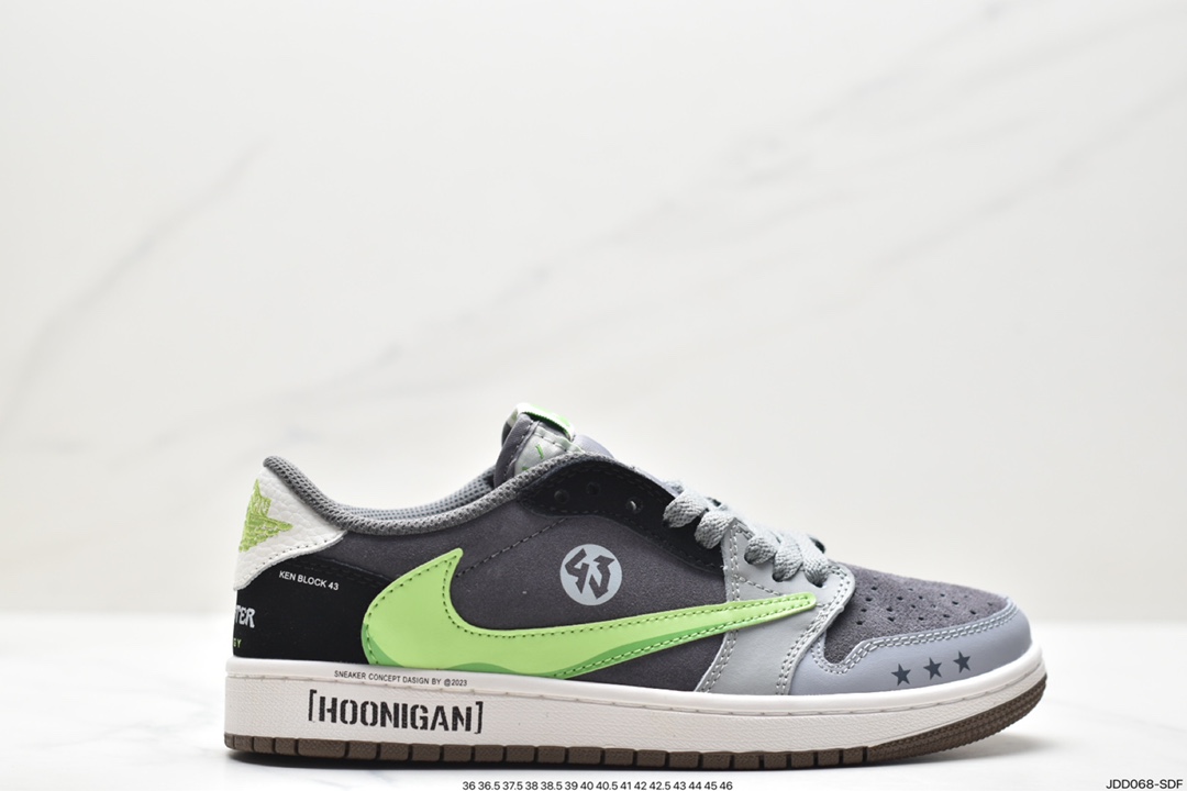 fragment design x Travis Scott x Nike Air Jordan 1 Low OG SP ”Black/Green Toe” AJ1 Jordan first generation basketball shoes DM7866-001