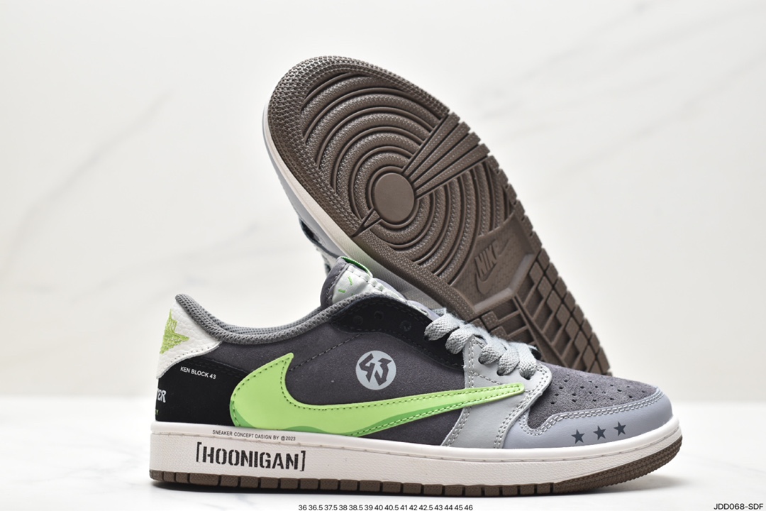 fragment design x Travis Scott x Nike Air Jordan 1 Low OG SP ”Black/Green Toe” AJ1 Jordan first generation basketball shoes DM7866-001