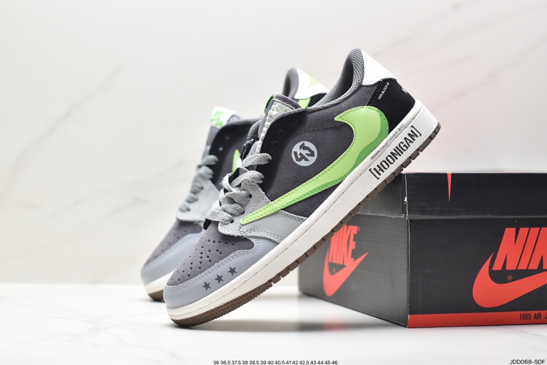 fragment design x Travis Scott x Nike Air Jordan 1 Low OG SP ”Black/Green Toe” AJ1 Jordan first generation basketball shoes DM7866-001