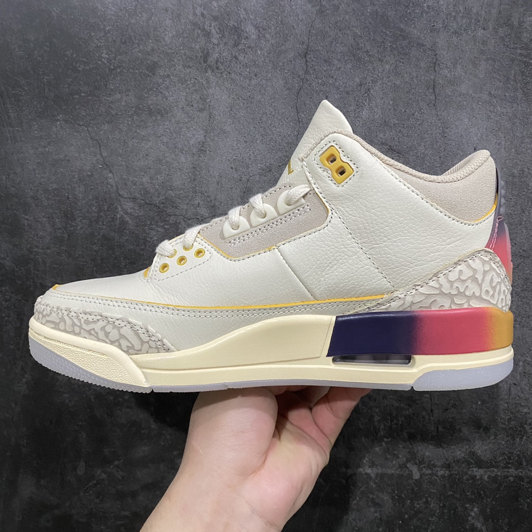 图片[2]-【X版纯原】J.Balvin x Air Jordan 3 Retro AJ3 乔3彩虹渐变 FN0344-901nn配置印面PVC加固外壳包装!n原楦原纸版数据开发 采用软质纳帕纹头层皮革组合爆裂压纹头层皮鞋面材质 鞋垫配置欧索莱去臭除味物料 缜密定位拉帮及注胶效果中底PU内嵌开窗式Air缓震气垫 顶级品质 市场第一梯队产物💪🏻n鞋身以米白色皮革覆盖，搭配经典的灰白色爆裂纹设计。中底与后跟部分均带有\”彩虹渐变\”效果，后跟分别以元年Nike AIR以及笑脸Logo呈现，彰显联名身份。 尺码：40 40.5 41 42 42.5 43 44 44.5 45 46 47.5-莆田鞋批发中心