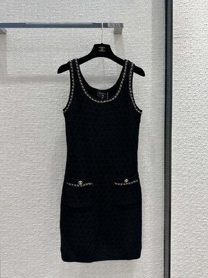 Chanel Clothing Dresses Tank Top White Splicing Knitting Wool Fall Collection Chains