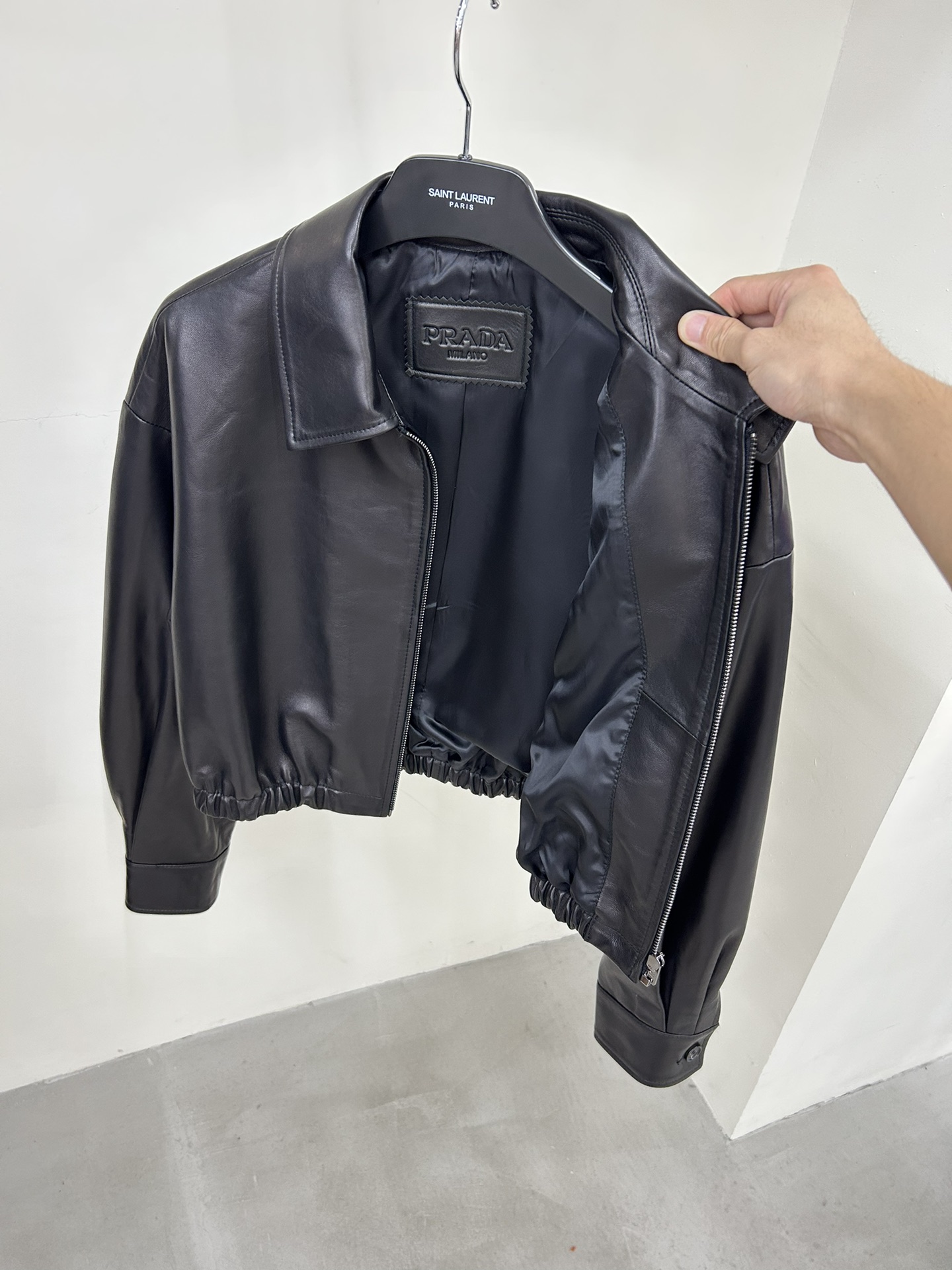 PRADA Cropped Leather Blouson Jacket