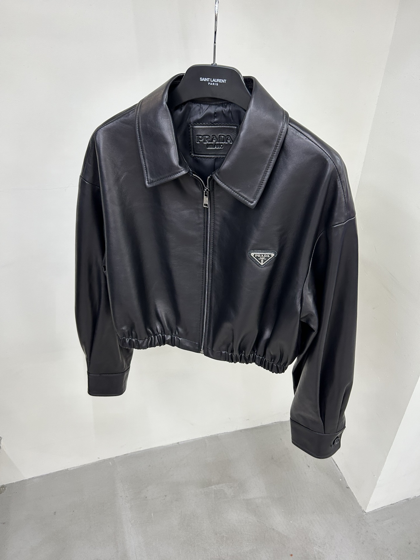 PRADA Cropped Leather Blouson Jacket