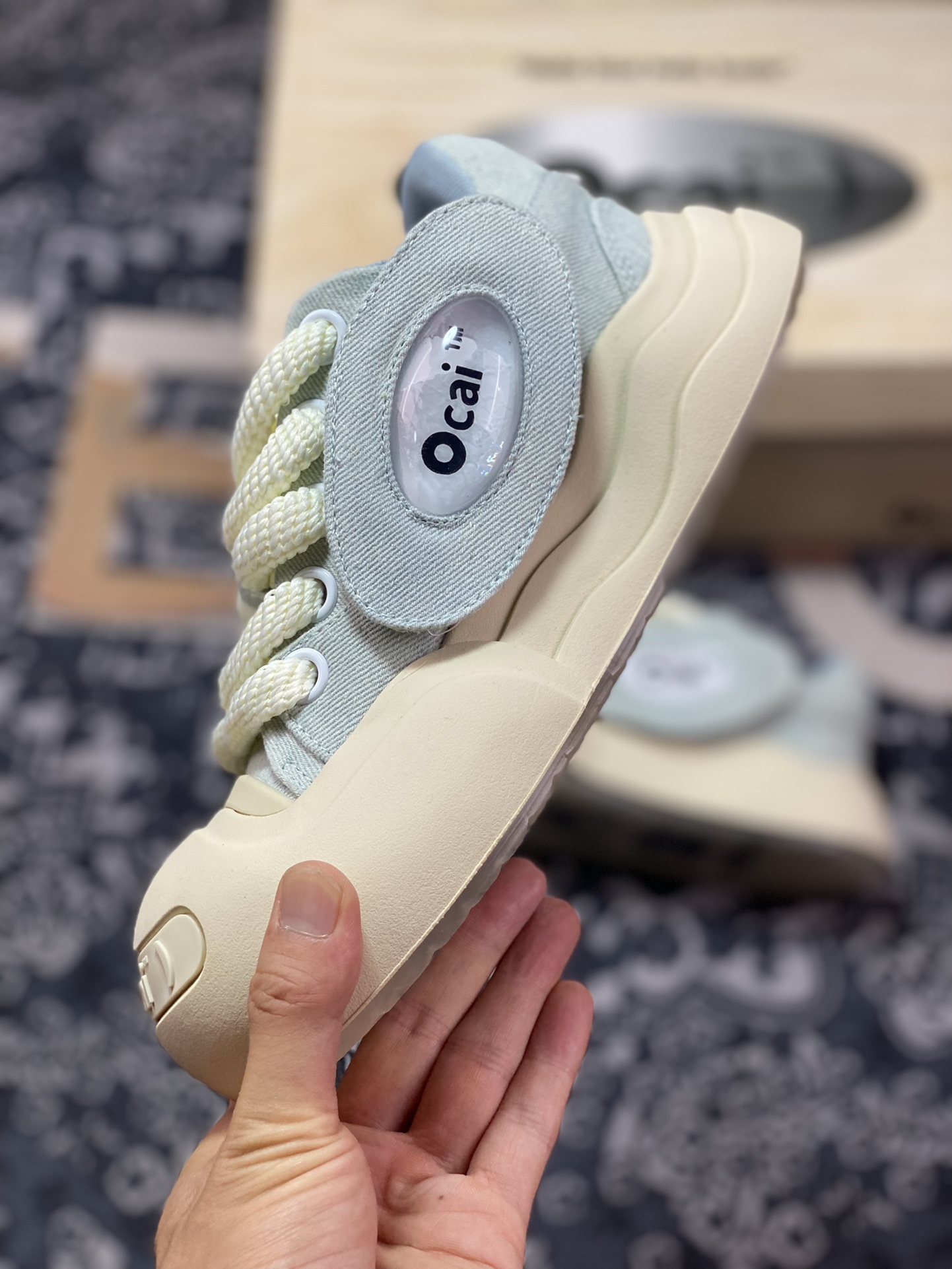 National trend brand Ocai ”Smile” Low-Top Sneaker Open-mouthed Smile Series Low-Top Sneakers ”Canvas Denim Light Blue Beige” OC230233