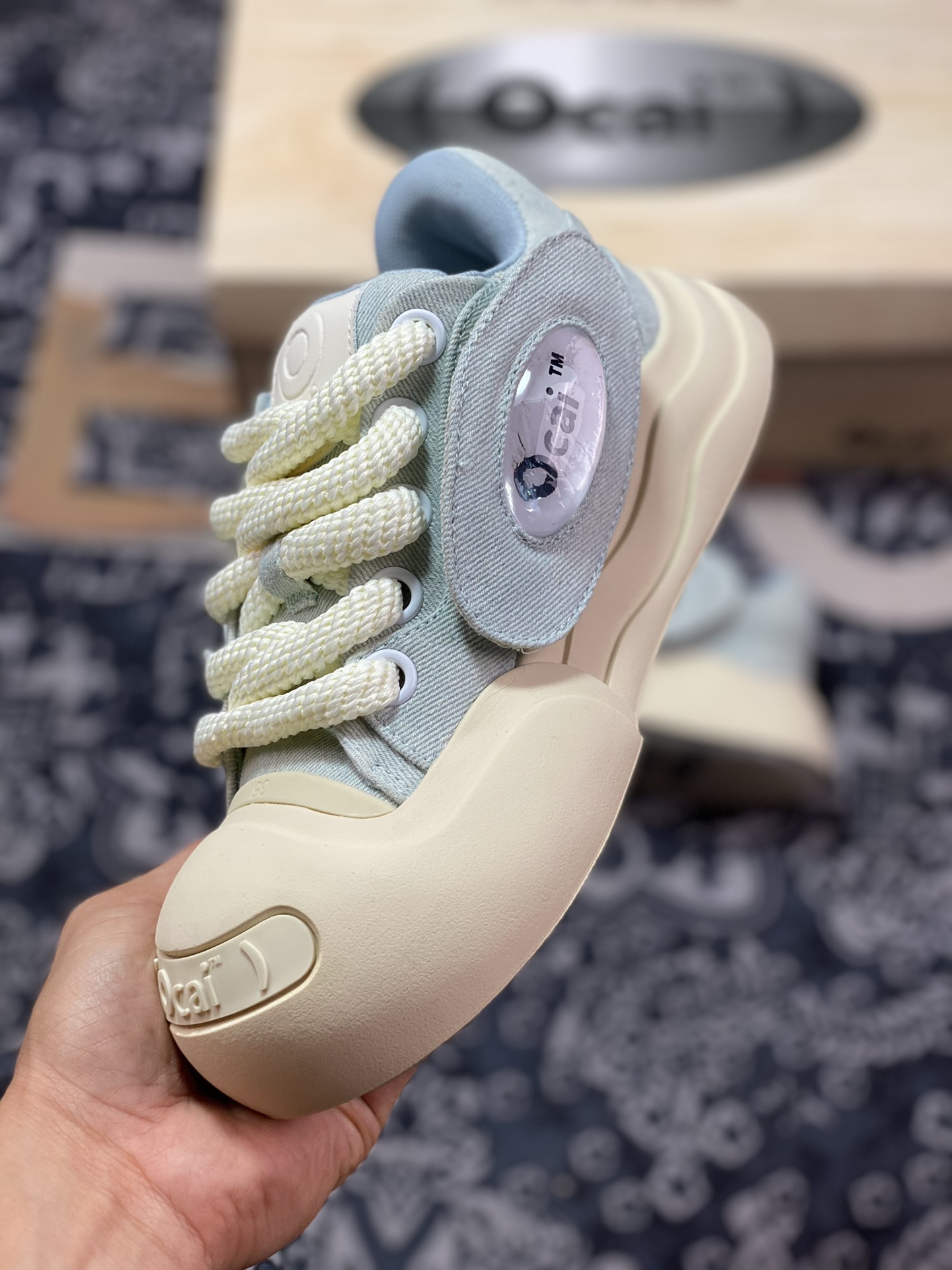 National trend brand Ocai ”Smile” Low-Top Sneaker Open-mouthed Smile Series Low-Top Sneakers ”Canvas Denim Light Blue Beige” OC230233