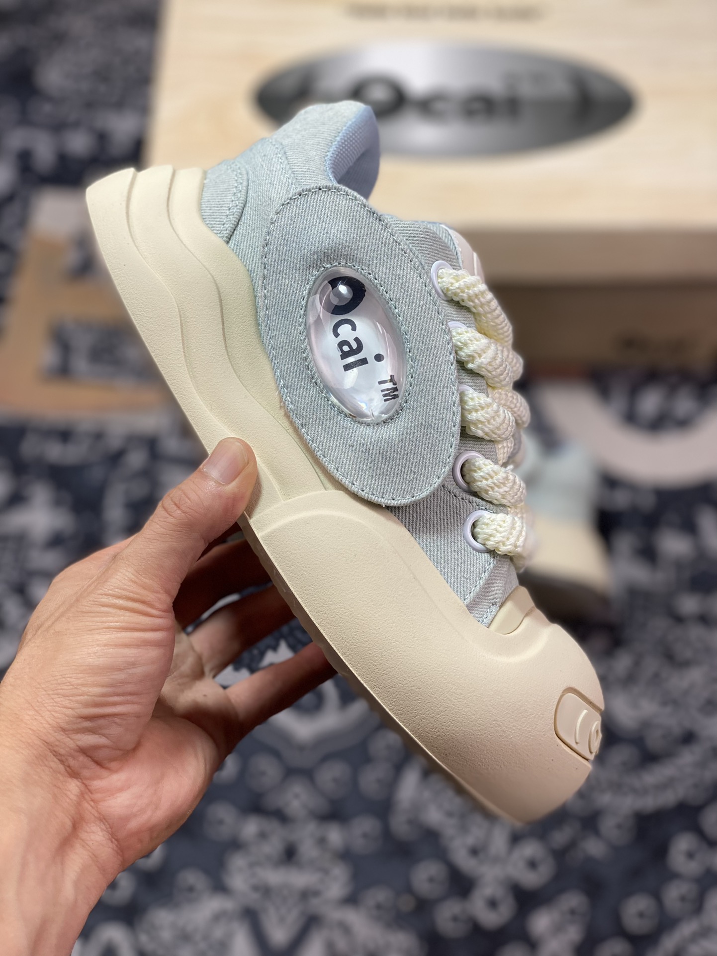 National trend brand Ocai ”Smile” Low-Top Sneaker Open-mouthed Smile Series Low-Top Sneakers ”Canvas Denim Light Blue Beige” OC230233