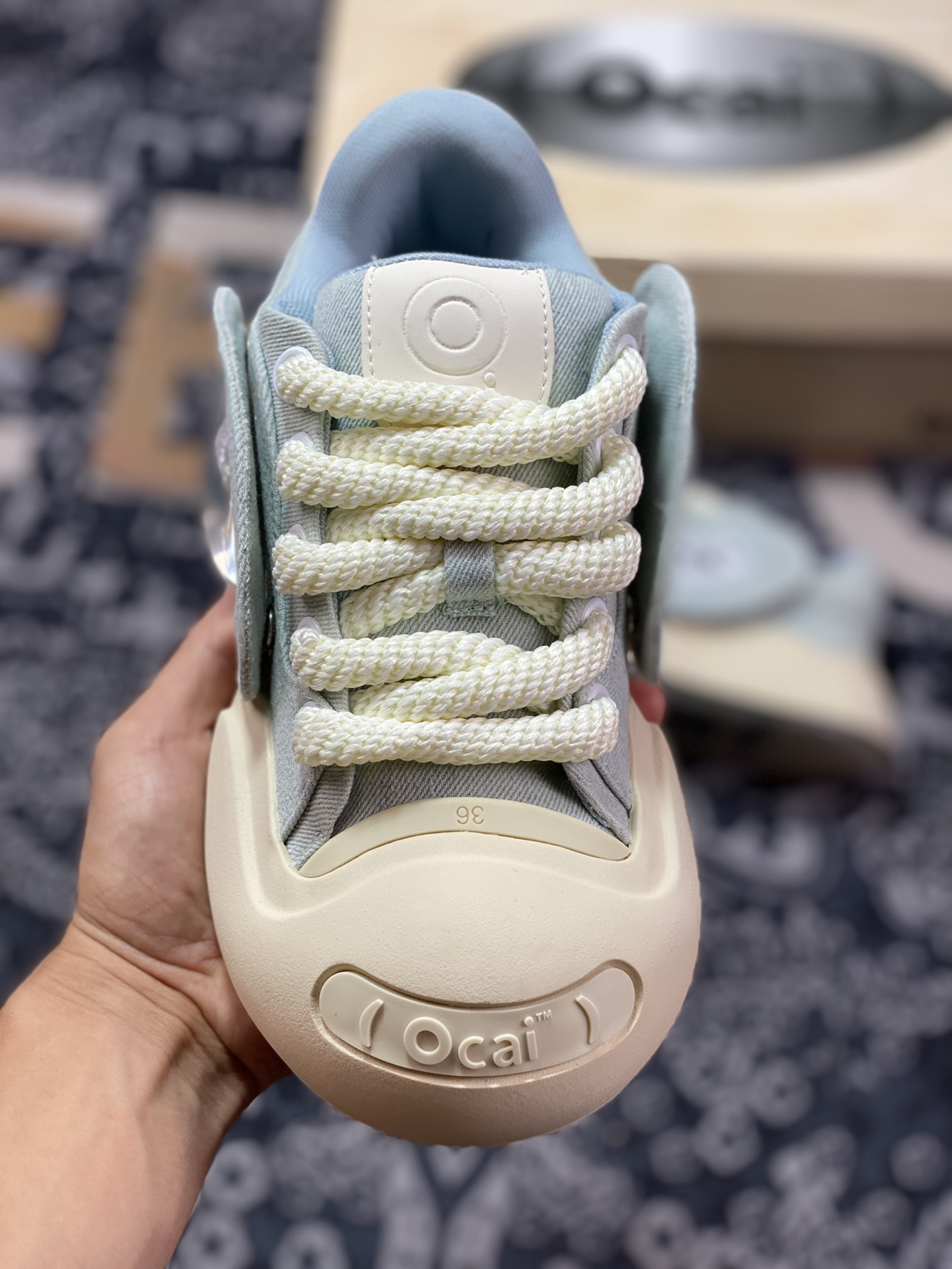 National trend brand Ocai ”Smile” Low-Top Sneaker Open-mouthed Smile Series Low-Top Sneakers ”Canvas Denim Light Blue Beige” OC230233