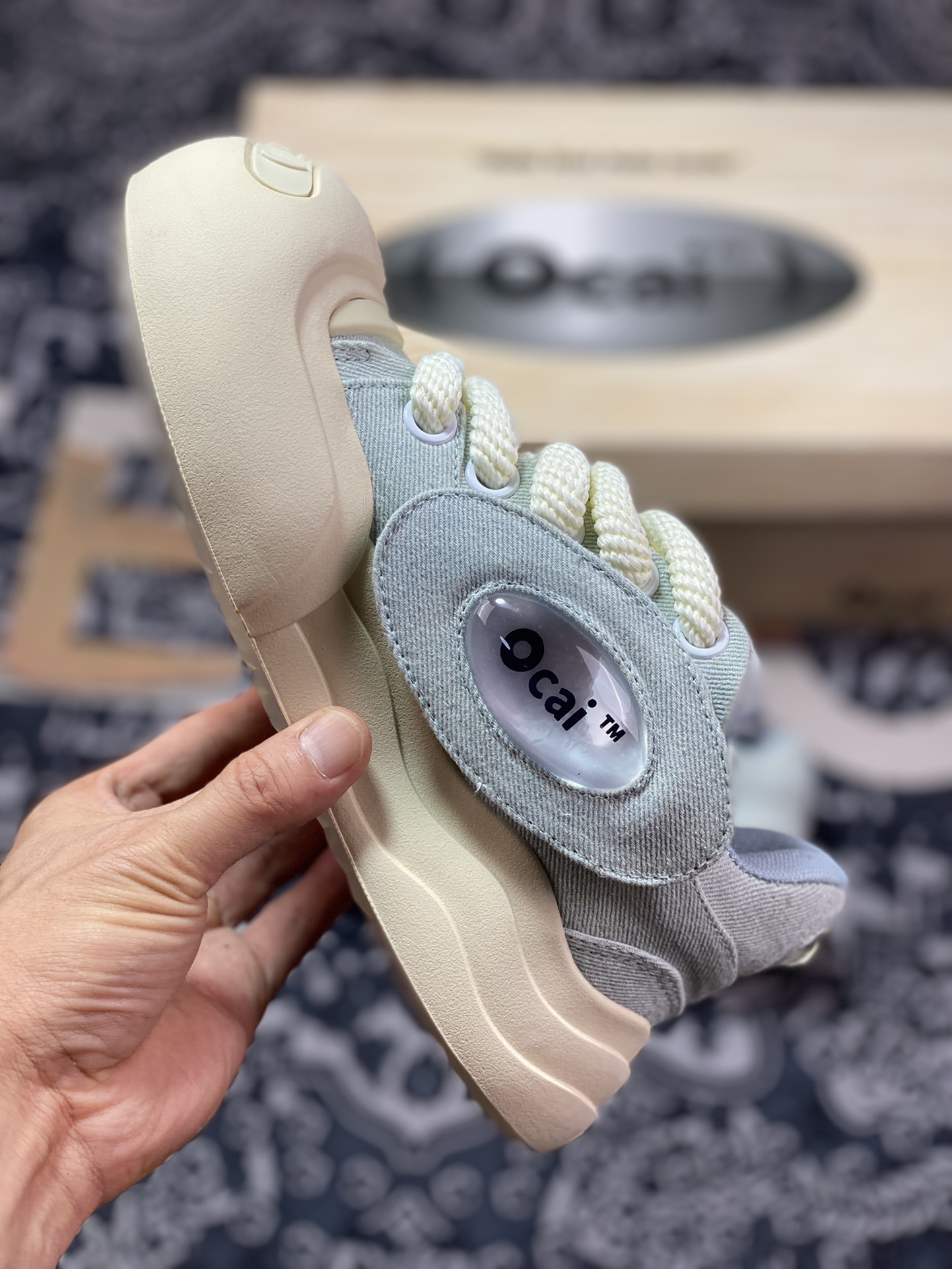 National trend brand Ocai ”Smile” Low-Top Sneaker Open-mouthed Smile Series Low-Top Sneakers ”Canvas Denim Light Blue Beige” OC230233