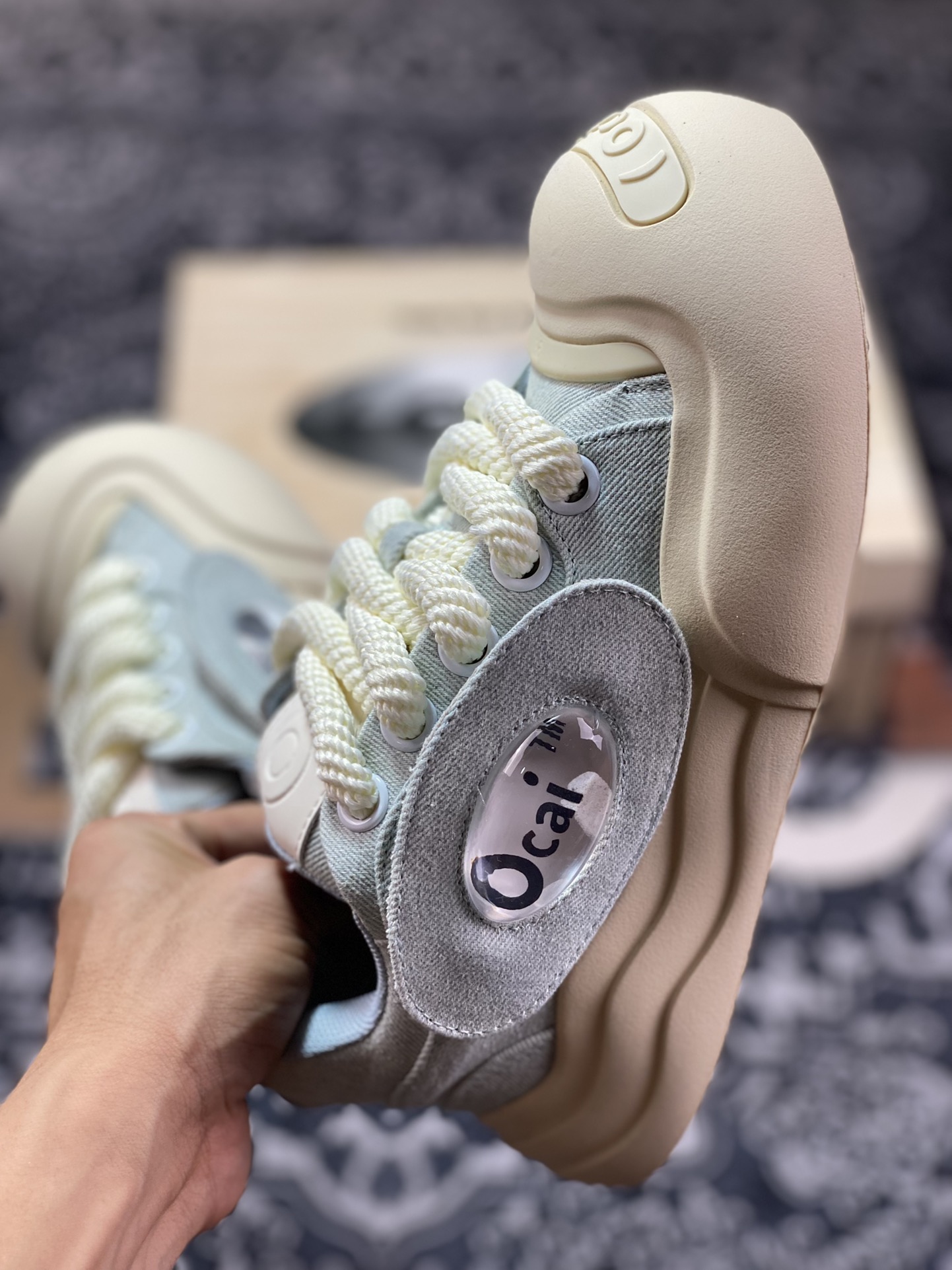 National trend brand Ocai ”Smile” Low-Top Sneaker Open-mouthed Smile Series Low-Top Sneakers ”Canvas Denim Light Blue Beige” OC230233