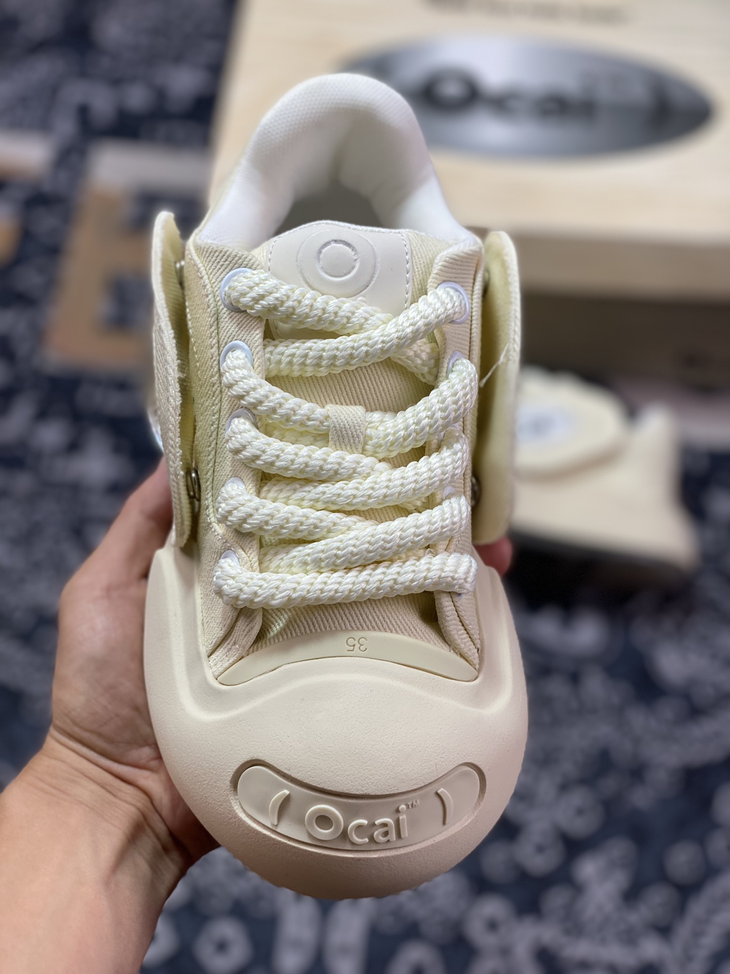 Ocai ”Smile” Low-Top Sneaker Open Smile Series Low-Top Thick-soled Sneakers ”Canvas Cream White” OC230231