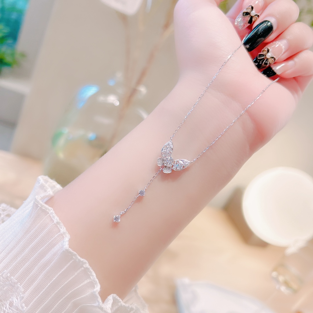 Massivsilber Moissanit Kette Verspielt Abschluss Gold