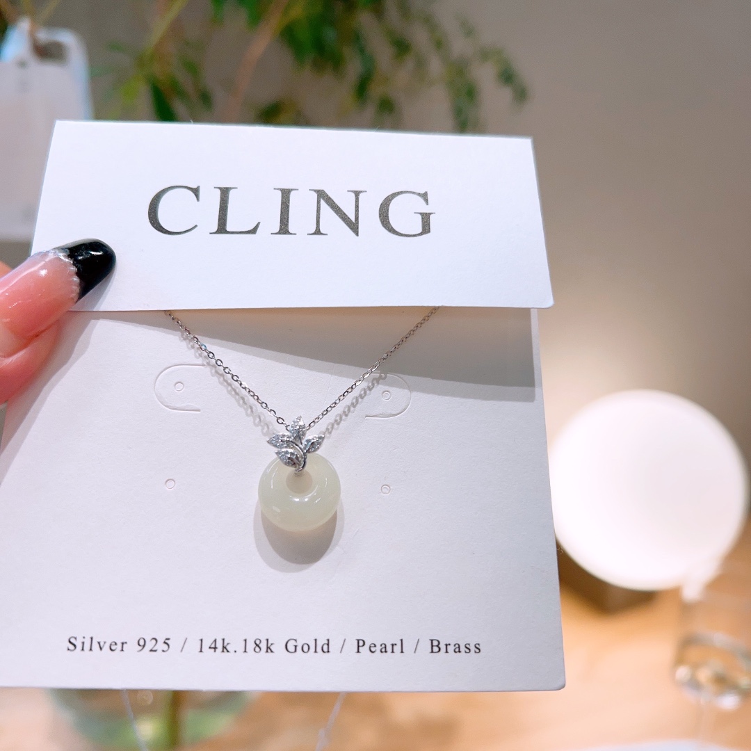 Fine Silver Hetian Jade Necklace Korean Style Gift for Her Gold