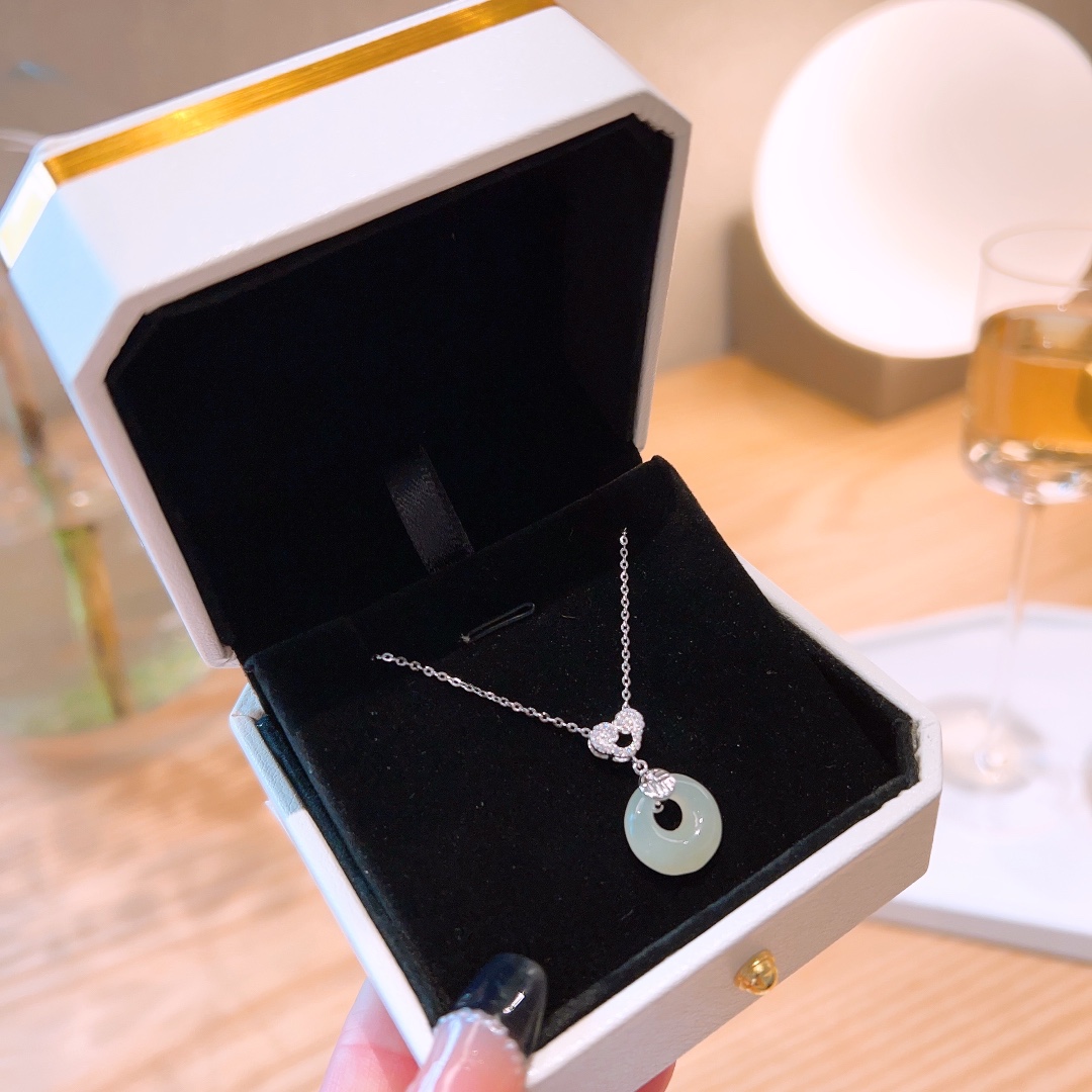S925 Sterlingsilber Hetian-Jade Kette Hochwertig Standesamt Gold