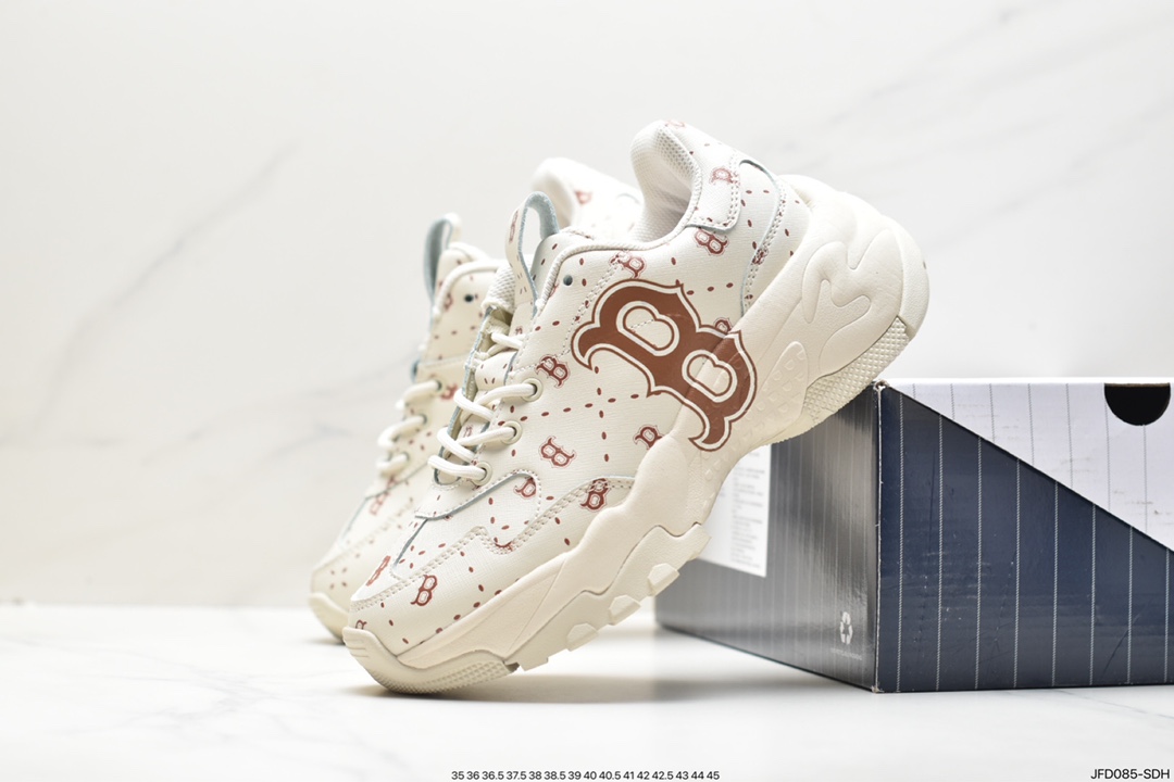 Korea Limited Release NY Yankees Limited x MLB Big Ball Chunky Mesh Thick-soled Daddy Jogging Shoes ”Mesh Ivory White Black NY Print” 3ASHMS13N (GP002C)