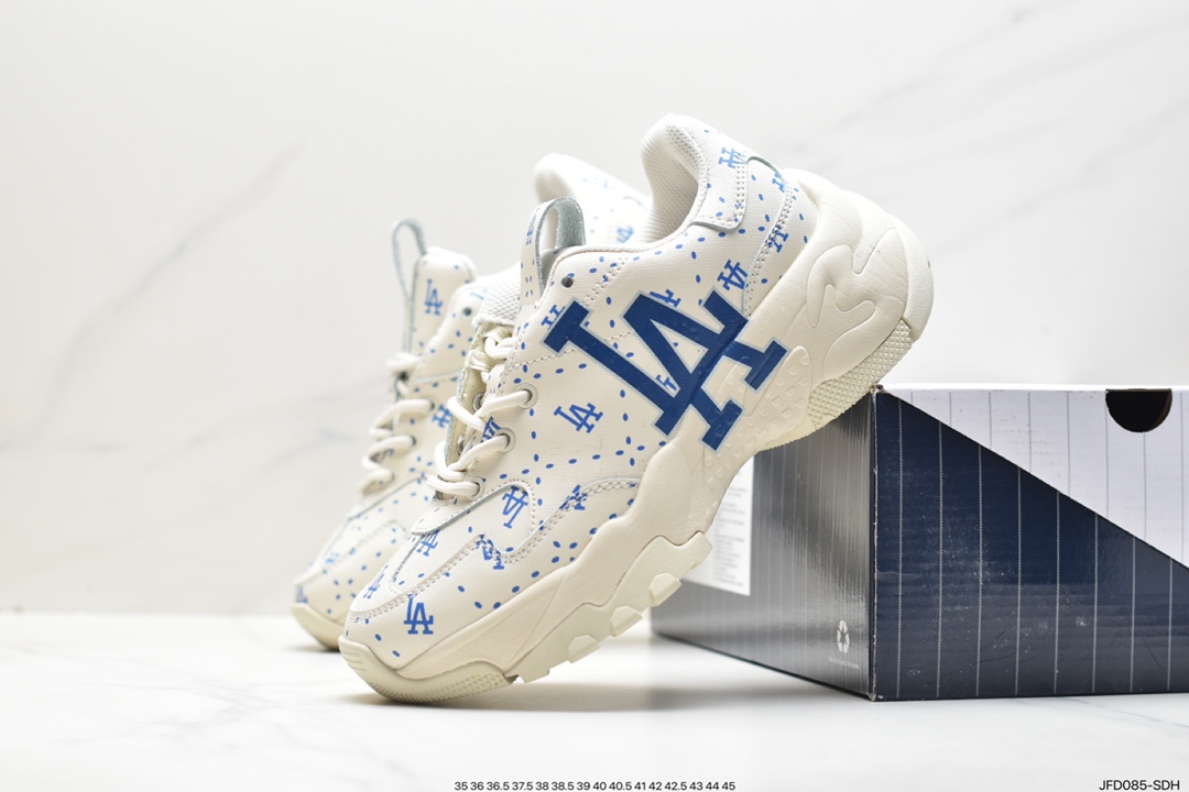 Korea Limited Release NY Yankees Limited x MLB Big Ball Chunky Mesh Thick-soled Daddy Jogging Shoes ”Mesh Ivory White Black NY Print” 3ASHMS13N (GP002C)