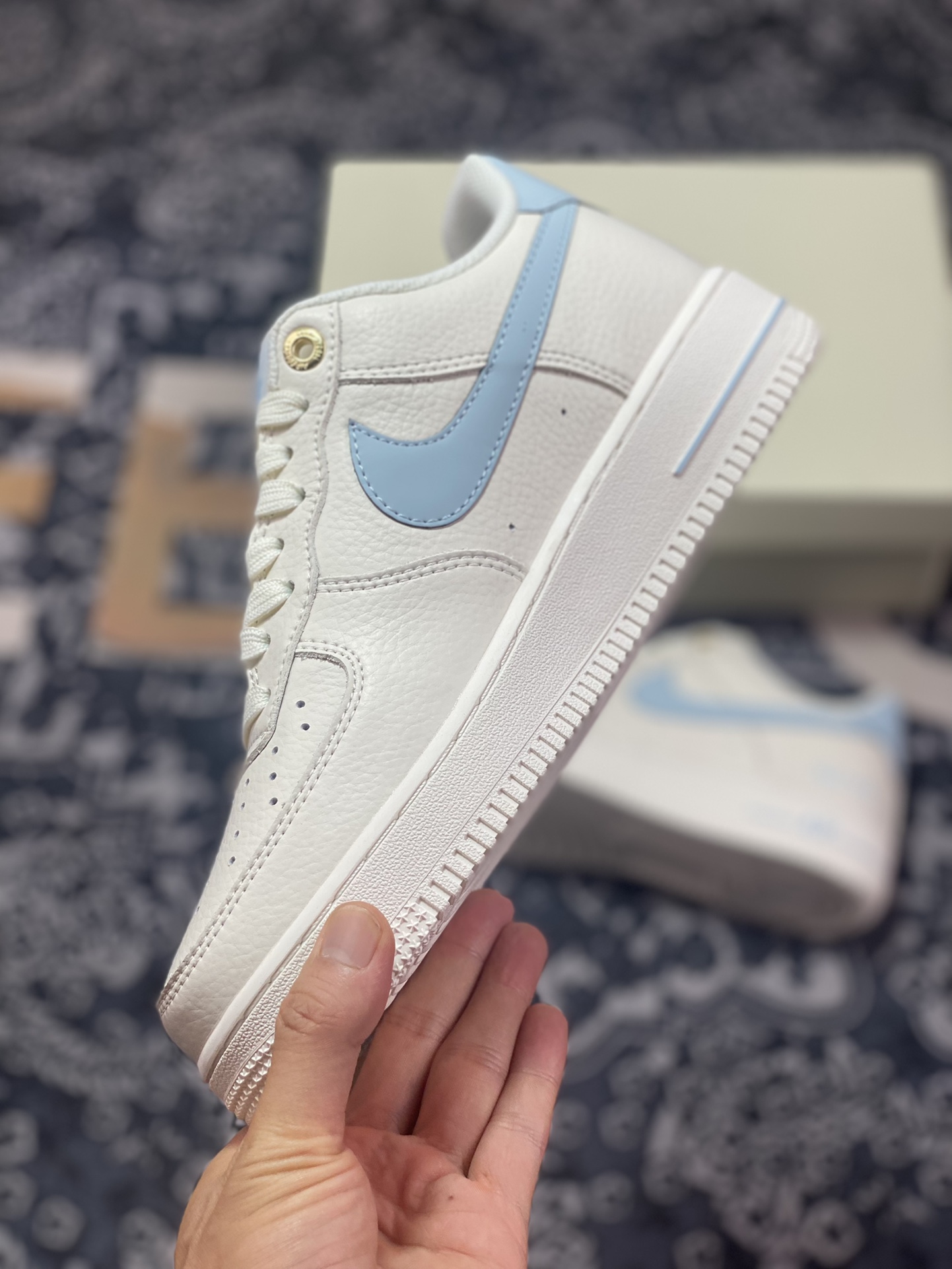 Nike Air Force 1'07”NAI-KE/Beige/Light Blue” Air Force One Sneakers ”NAIKE Beige Light Blue Hook” NK0621-933