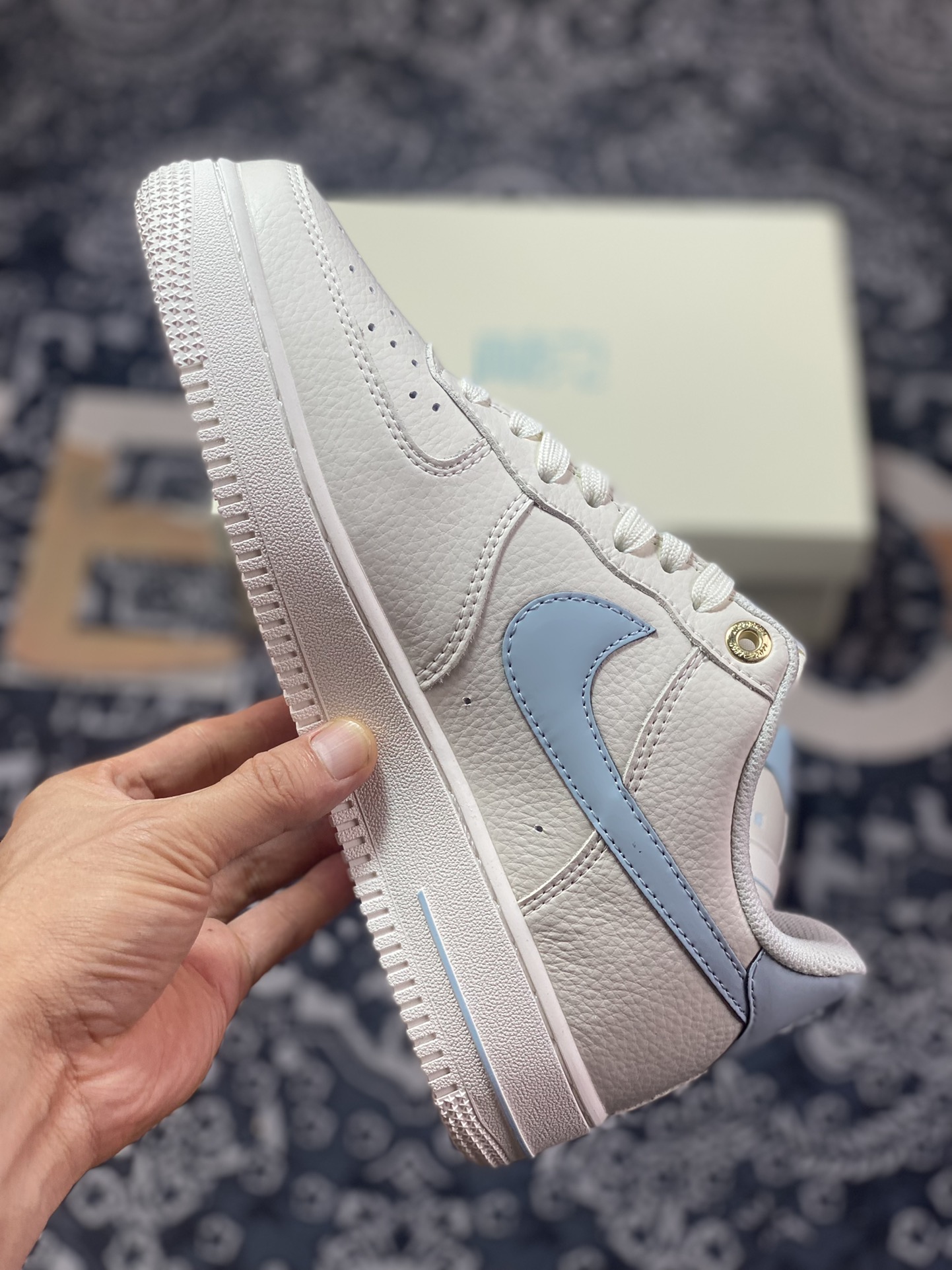 240  Nike Air Force 1‘07”NAI-KE/Beige/Light Blue“空军一号板鞋“NAIKE米白浅蓝小钩”NK0621-933