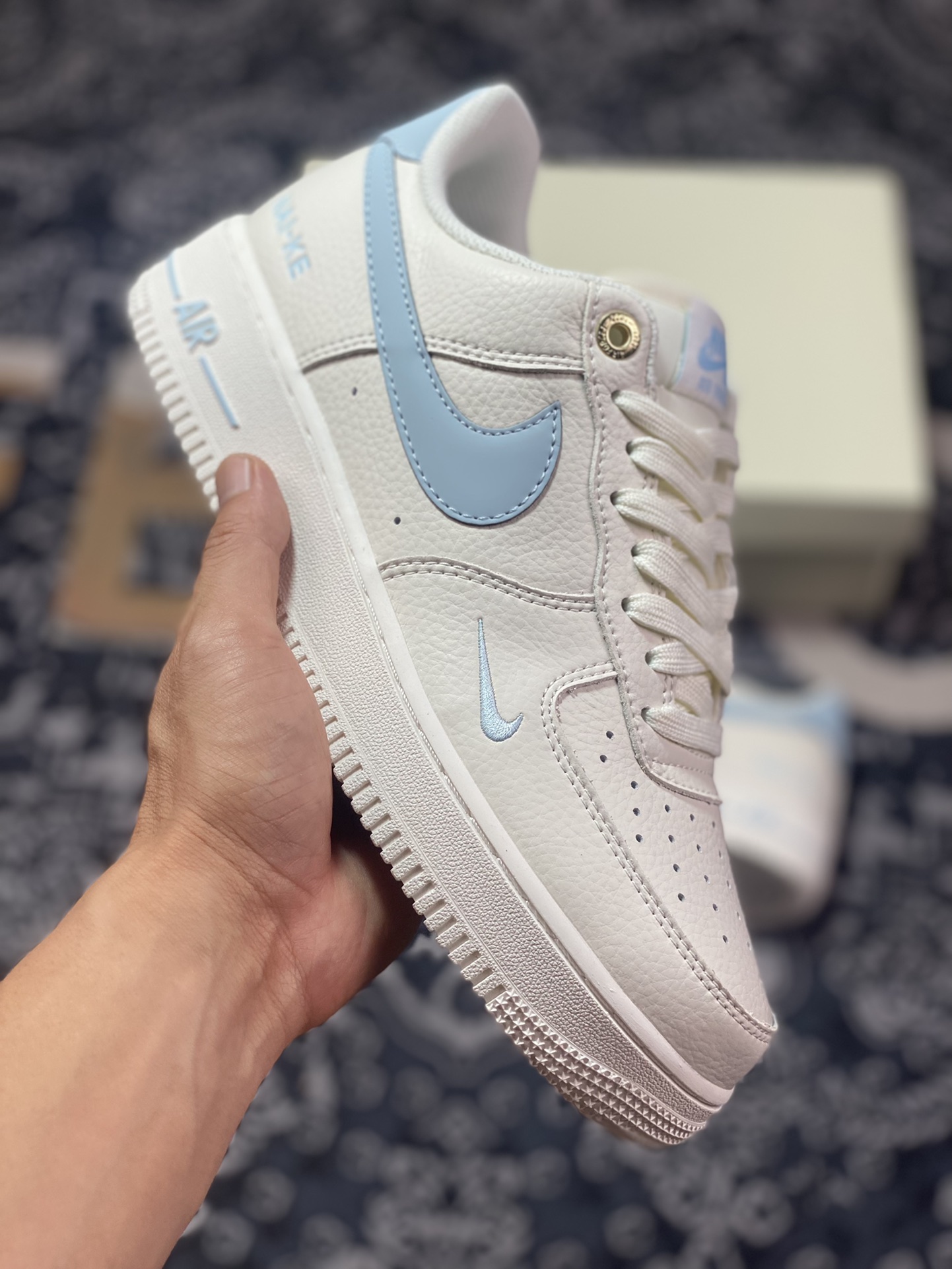 240  Nike Air Force 1‘07”NAI-KE/Beige/Light Blue“空军一号板鞋“NAIKE米白浅蓝小钩”NK0621-933