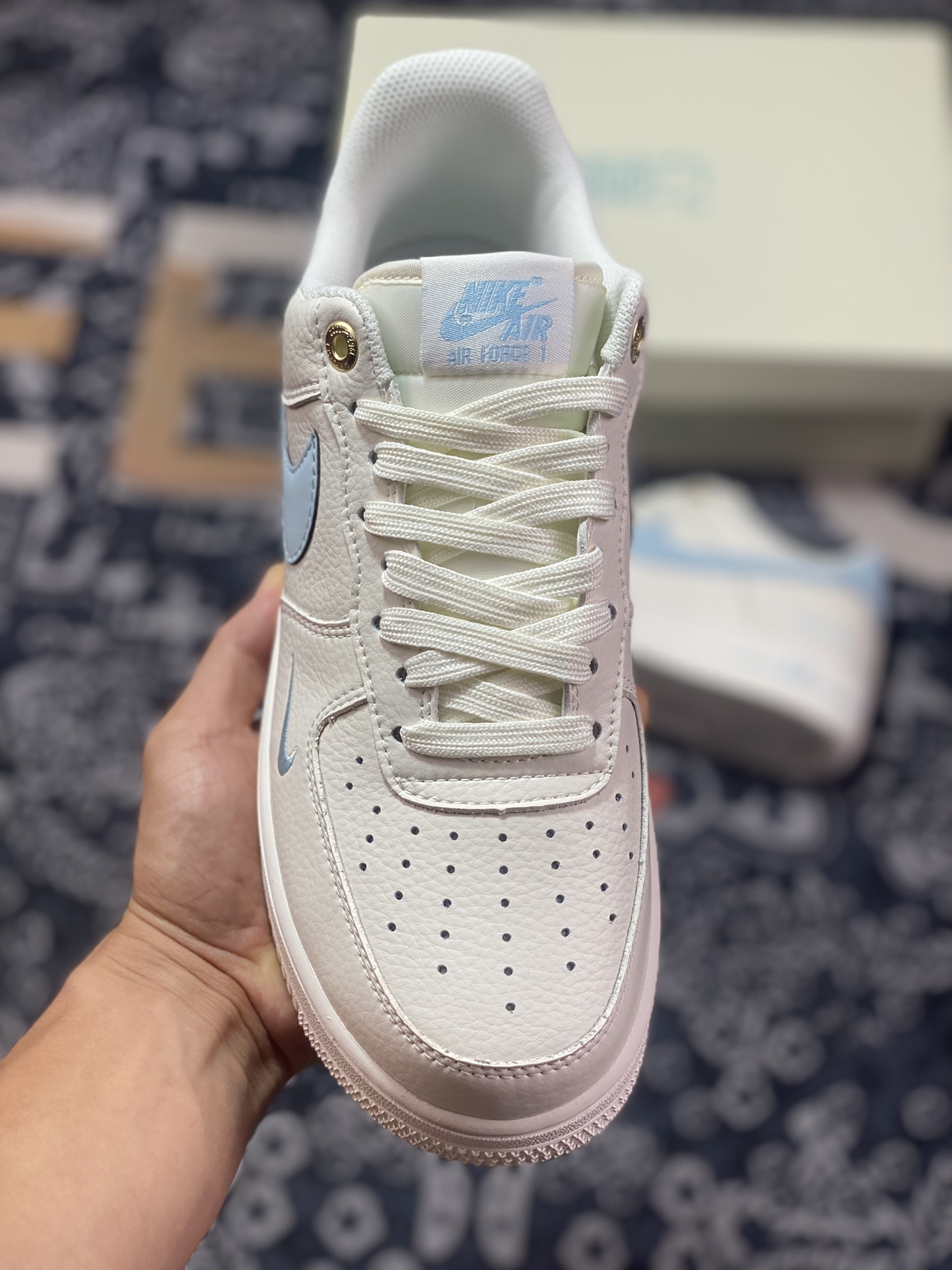 240  Nike Air Force 1‘07”NAI-KE/Beige/Light Blue“空军一号板鞋“NAIKE米白浅蓝小钩”NK0621-933