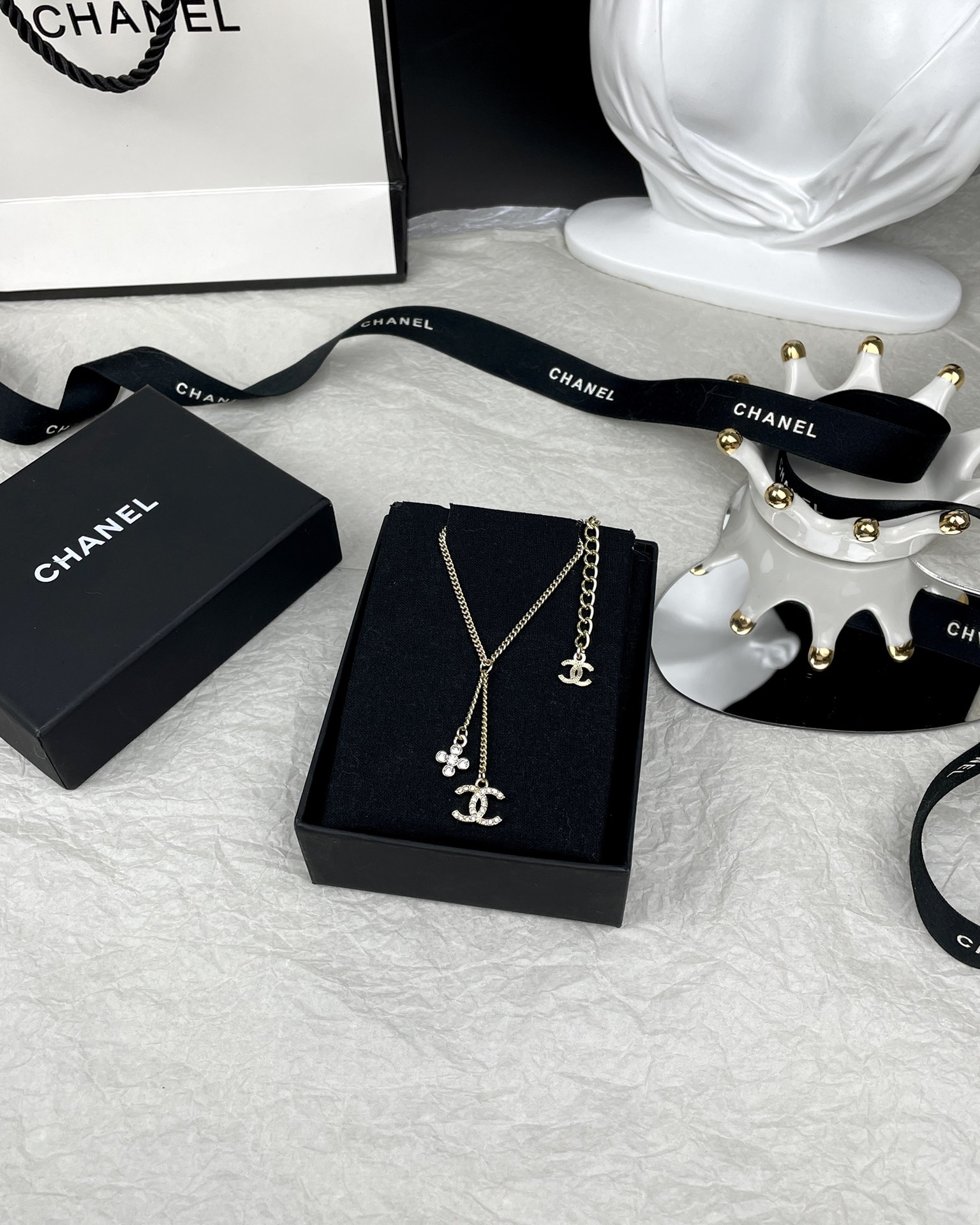Chrome Hearts Ch@nel 花朵双C镶钻 简约款 项链