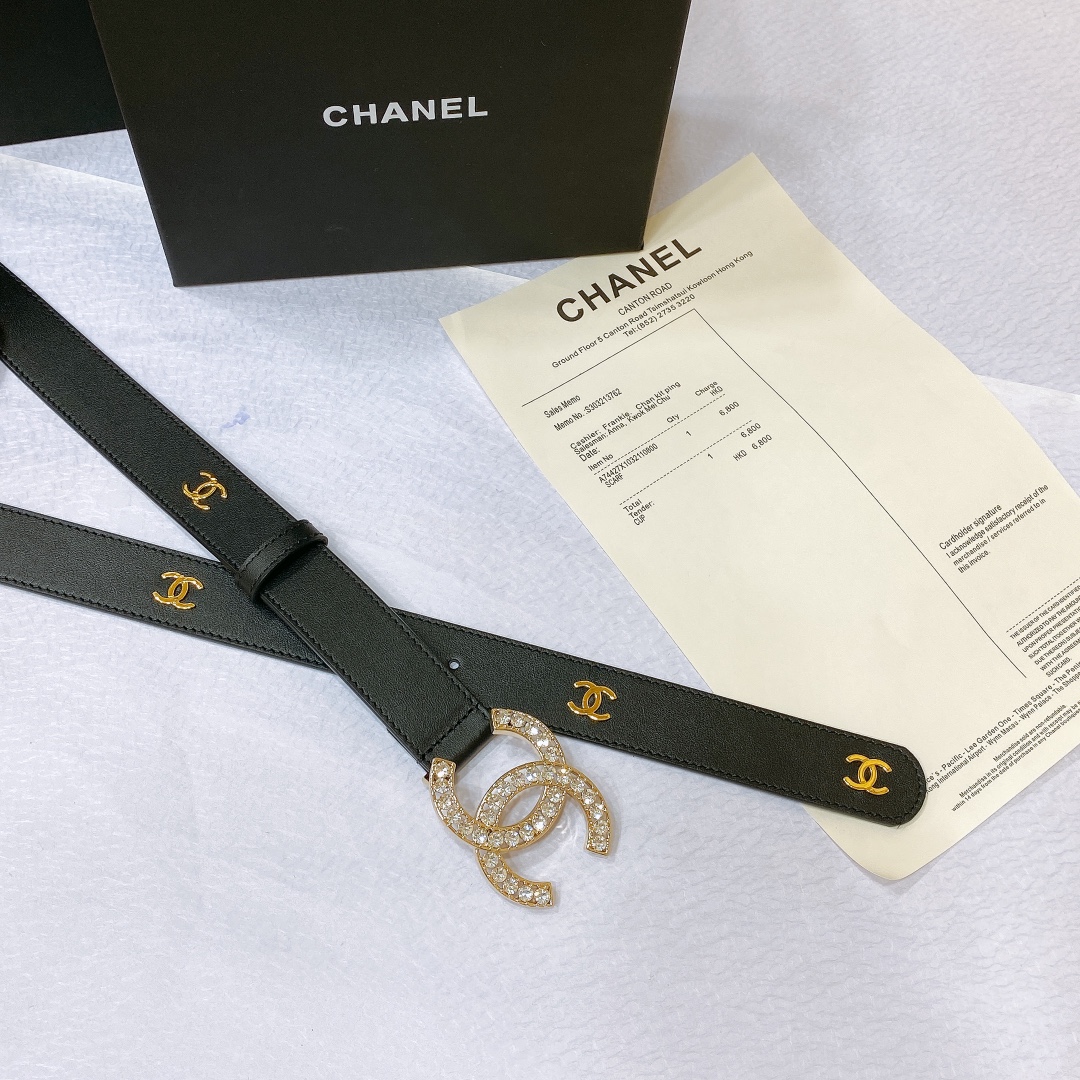 chanel23pCC水钻金与银小牛皮腰带3.0cm精品精致典雅