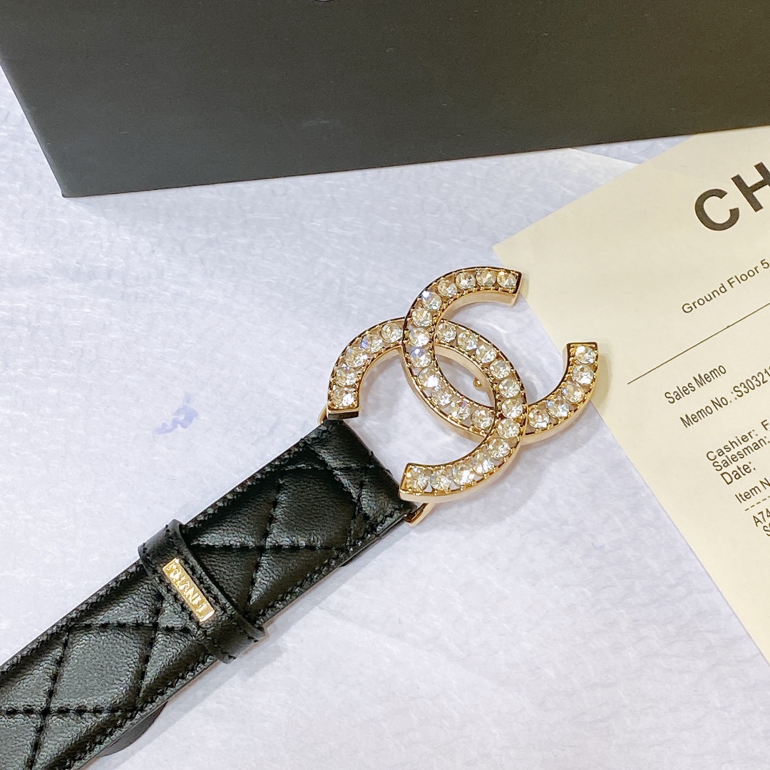 chanel23pCC水钻金与银小羊皮腰带3.0cm精品精致典雅