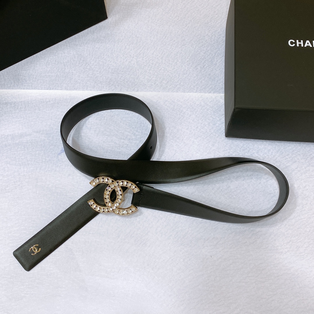 chanel23pCC水钻金与银进口胎牛皮腰带3.0cm精品精致典雅