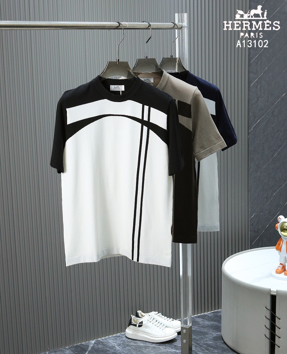 Hermes AAAA
 Clothing Sweatshirts T-Shirt Black Blue Khaki Knitting Wool Fall Collection Fashion Short Sleeve