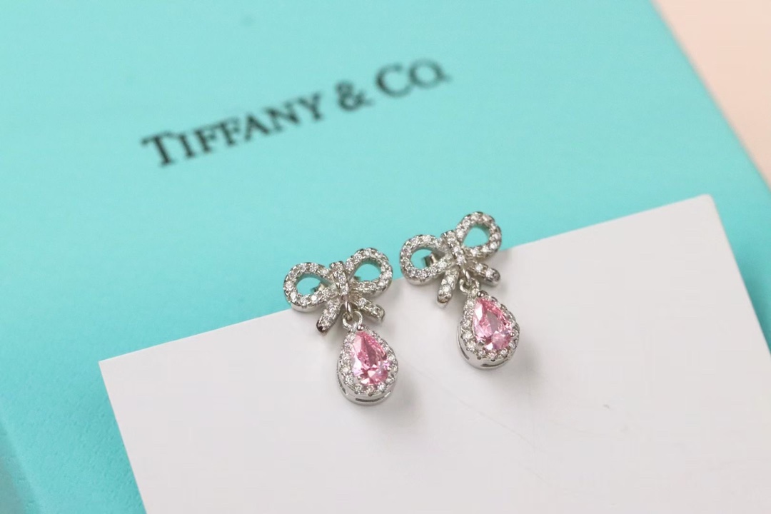Tiffany & Co. Tiffany&Co. 粉钻水滴蝴蝶结 耳钉 925银