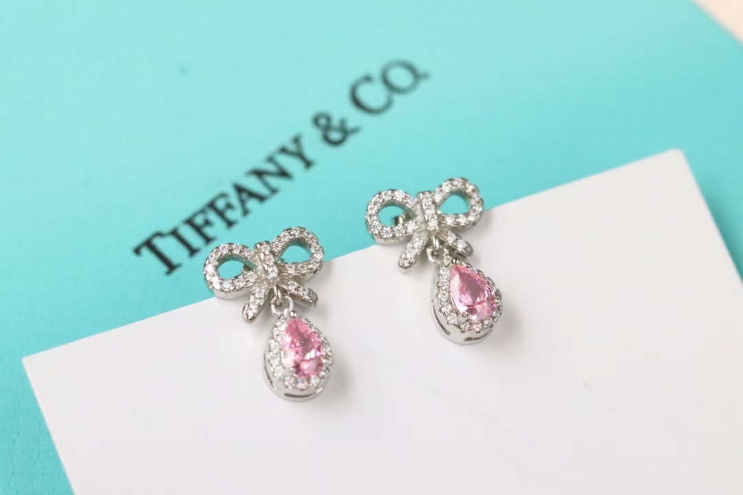 Tiffany & Co. Tiffany&Co. 粉钻水滴蝴蝶结 耳钉 925银