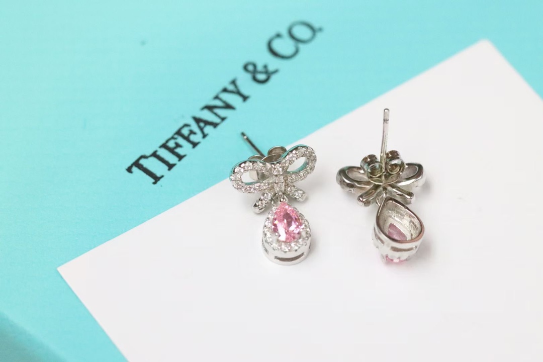 Tiffany & Co. Tiffany&Co. 粉钻水滴蝴蝶结 耳钉 925银