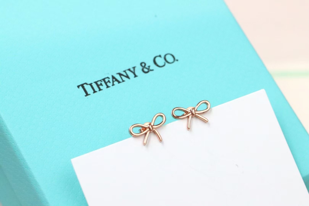 Tiffany & Co. Tiffany&Co. 玫‮金瑰‬蝴蝶结 耳钉 925银
