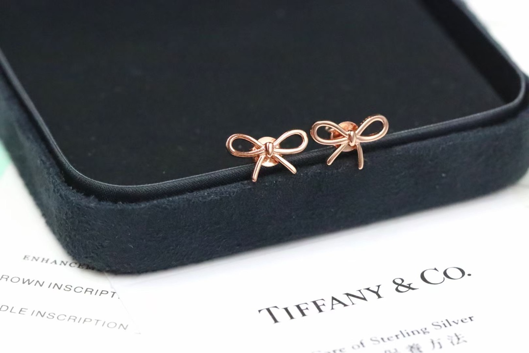 Tiffany & Co. Tiffany&Co. 玫‮金瑰‬蝴蝶结 耳钉 925银