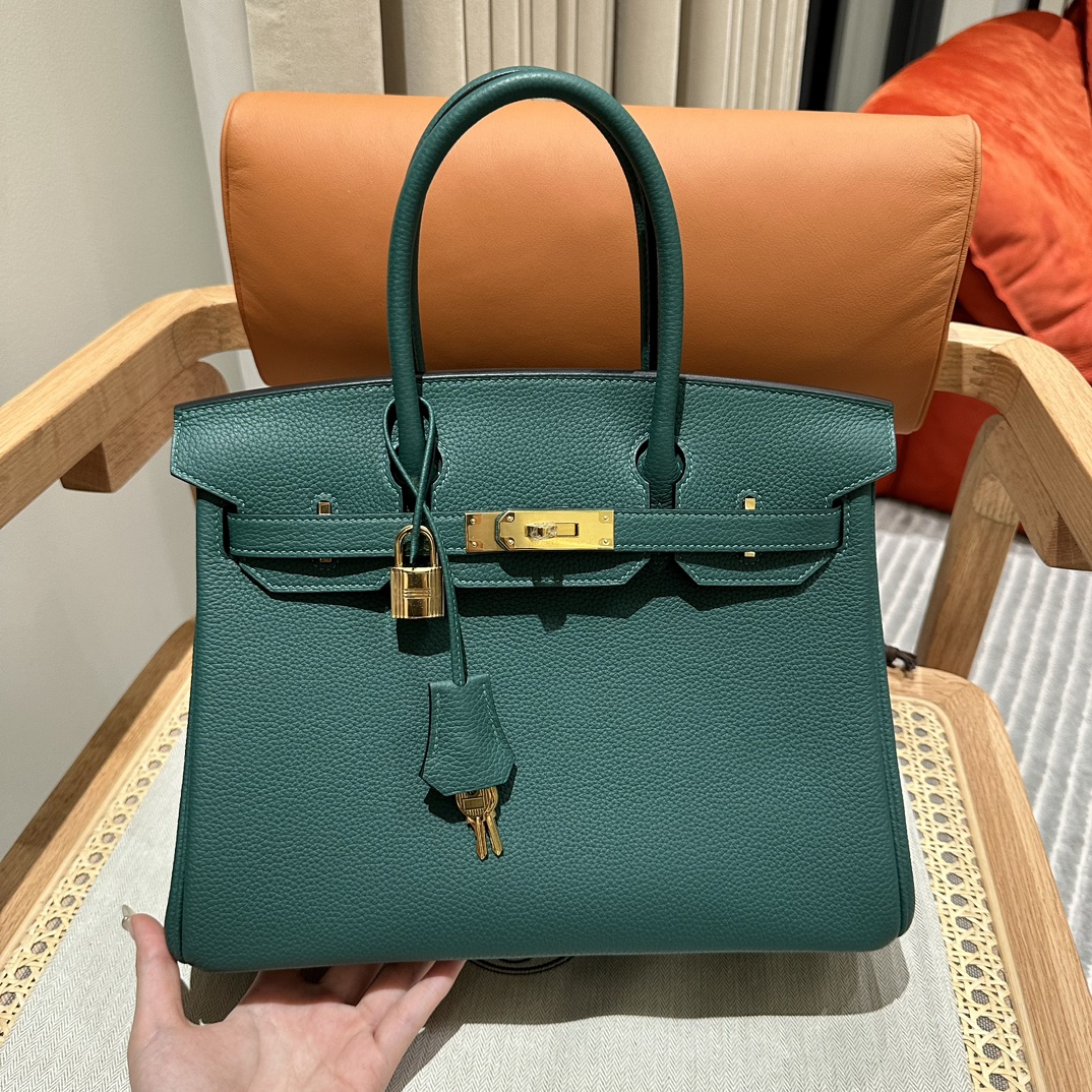 Hermès Birkin30cm,z6/Malachite ,togo,gold,all handmade!!