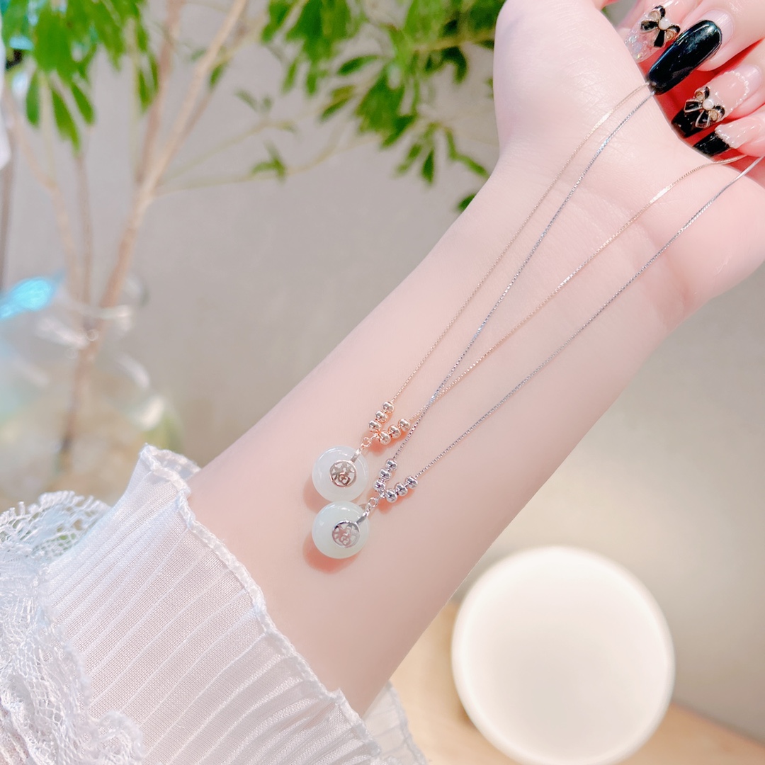 S925 Sterling Silver Hetian Jade Necklace Gentle Father's Day Gold