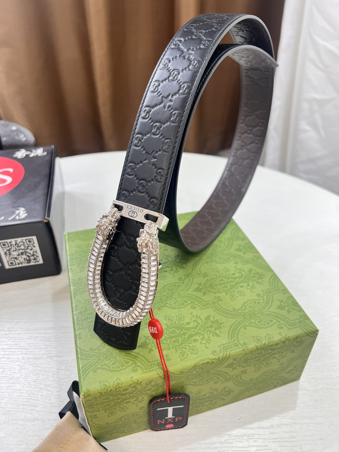 古奇GUCCi皮带 ZP开模制作 马刺新款带砖精钢五金 压花原厂皮 黑咖头层牛皮低宽度3.8cm