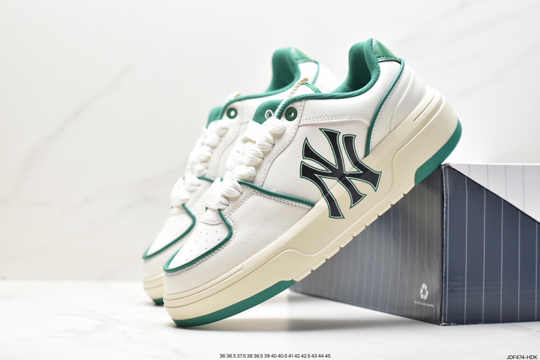 MLB Chunky Liner New York Yankees Senior Shoes Series Low-top Dad Jogging Shoes ”Leather White Black NY Print”