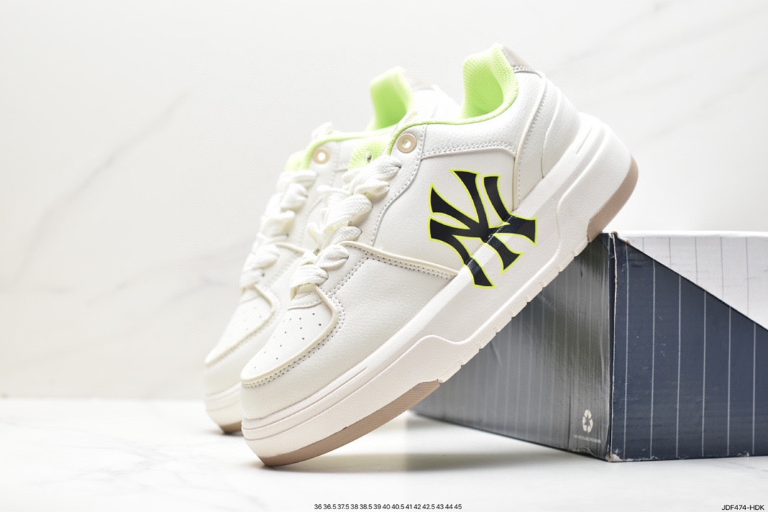 MLB Chunky Liner New York Yankees Senior Shoes Series Low-top Dad Jogging Shoes ”Leather White Black NY Print”