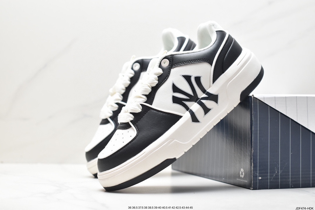 MLB Chunky Liner New York Yankees Senior Shoes Series Low-top Dad Jogging Shoes ”Leather White Black NY Print”