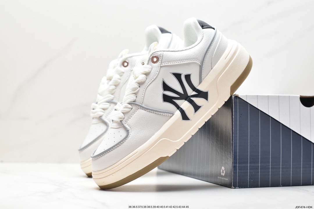 MLB Chunky Liner New York Yankees Senior Shoes Series Low-top Dad Jogging Shoes ”Leather White Black NY Print”