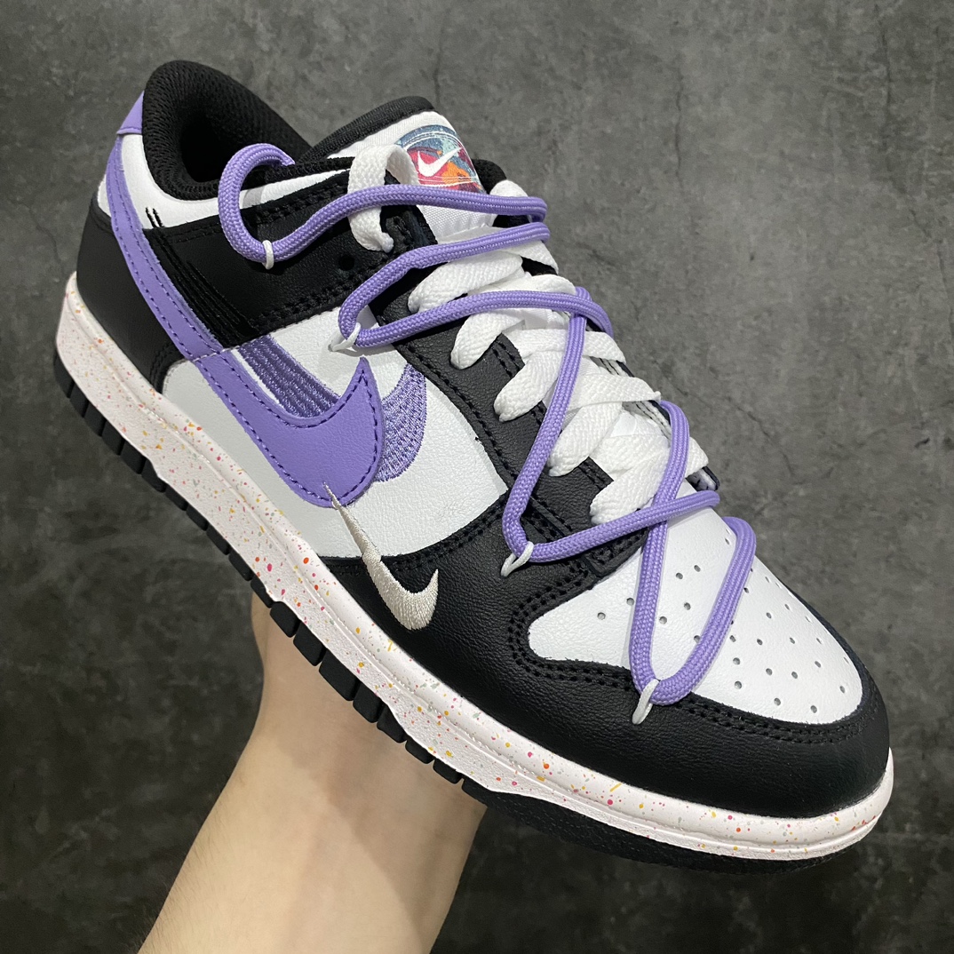 CS version NK Dunk Low Multi-Color Swoosh SB low-top deconstruction straps vitality three hooks black and white purple FD4623-136