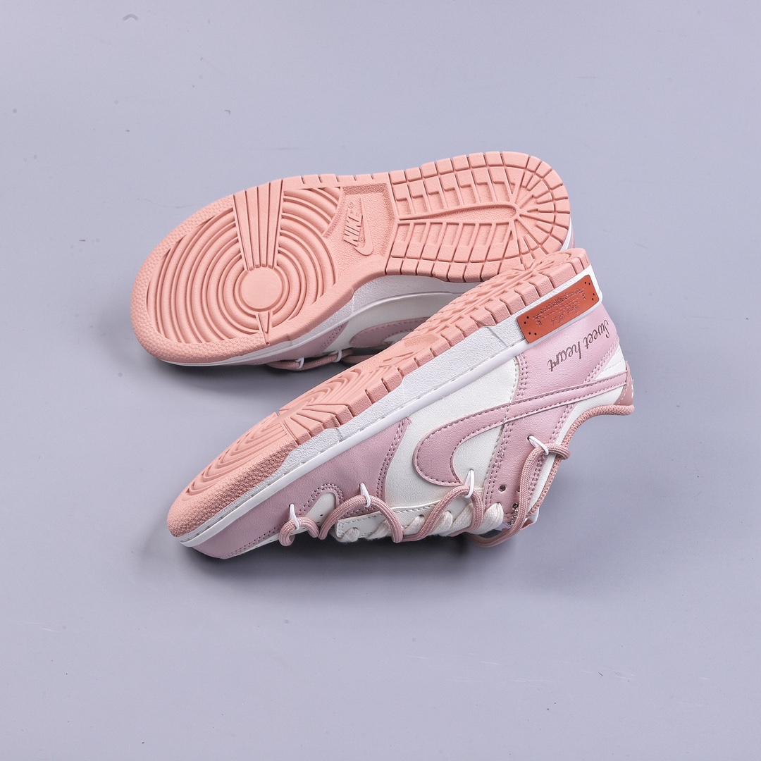 OW Custom K13 Nk Dunk Low ESS Custom Edition Rose Pink Retro Sweetheart Strap Low Top Casual Shoes DD1503-118