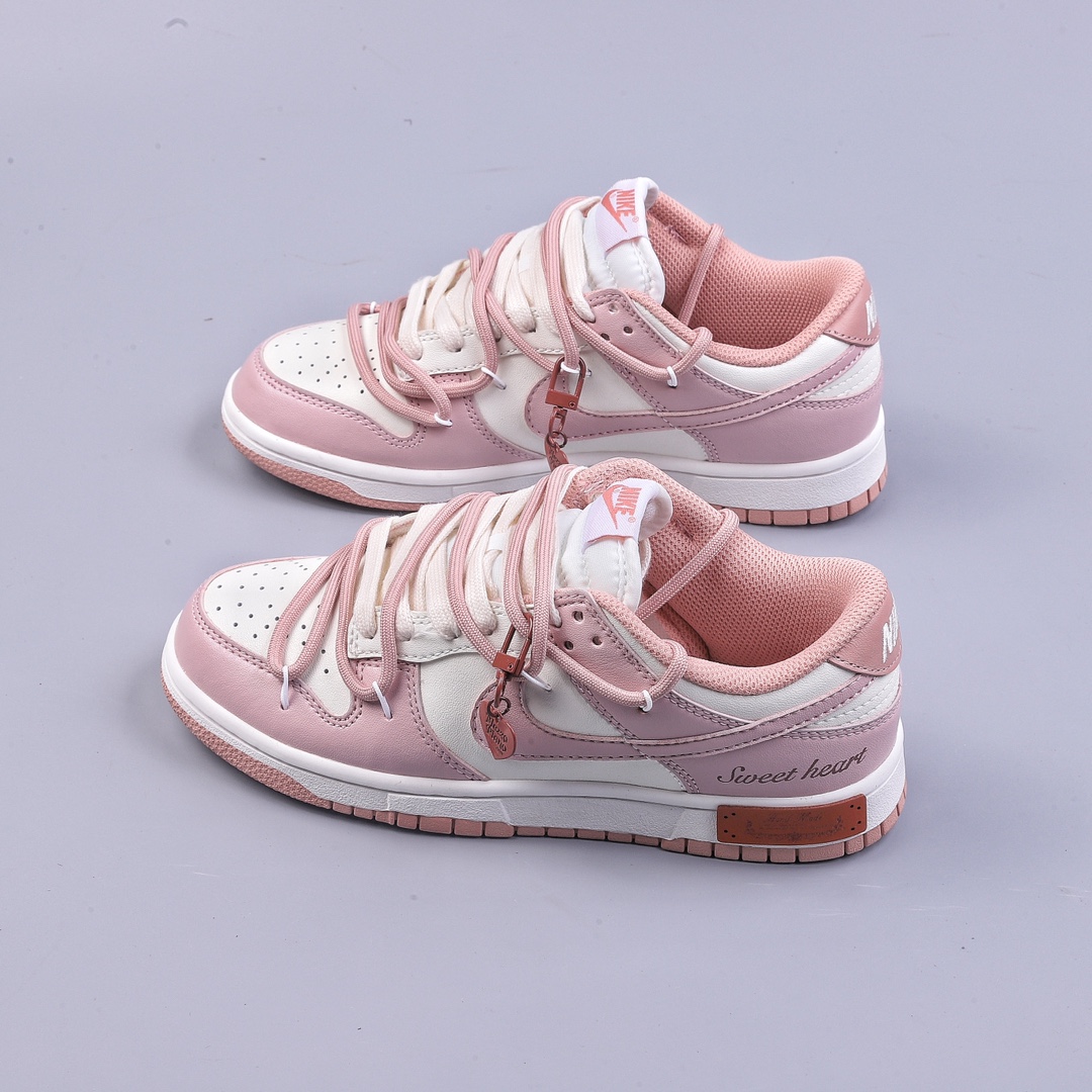 OW Custom K13 Nk Dunk Low ESS Custom Edition Rose Pink Retro Sweetheart Strap Low Top Casual Shoes DD1503-118