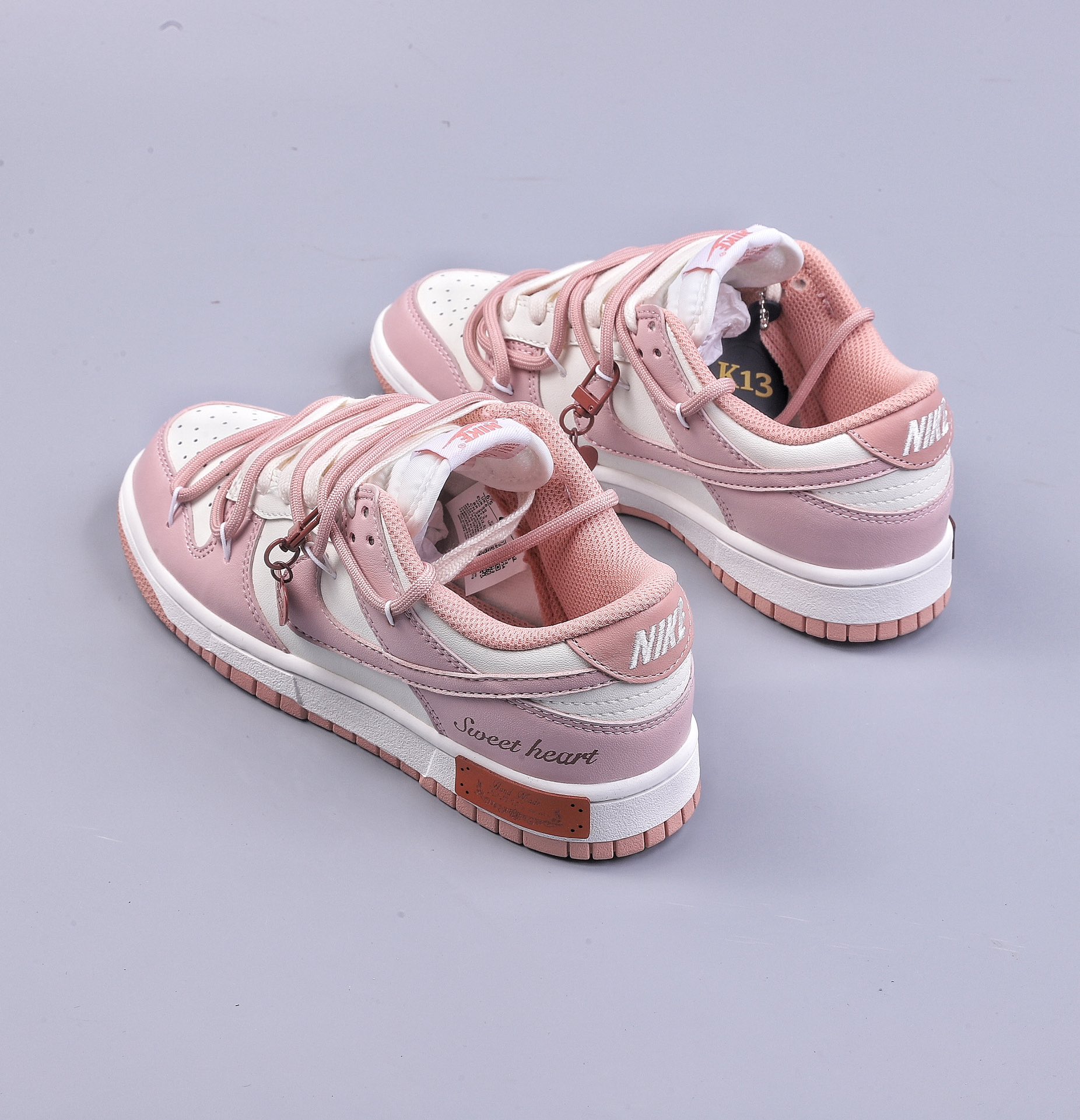 OW Custom K13 Nk Dunk Low ESS Custom Edition Rose Pink Retro Sweetheart Strap Low Top Casual Shoes DD1503-118