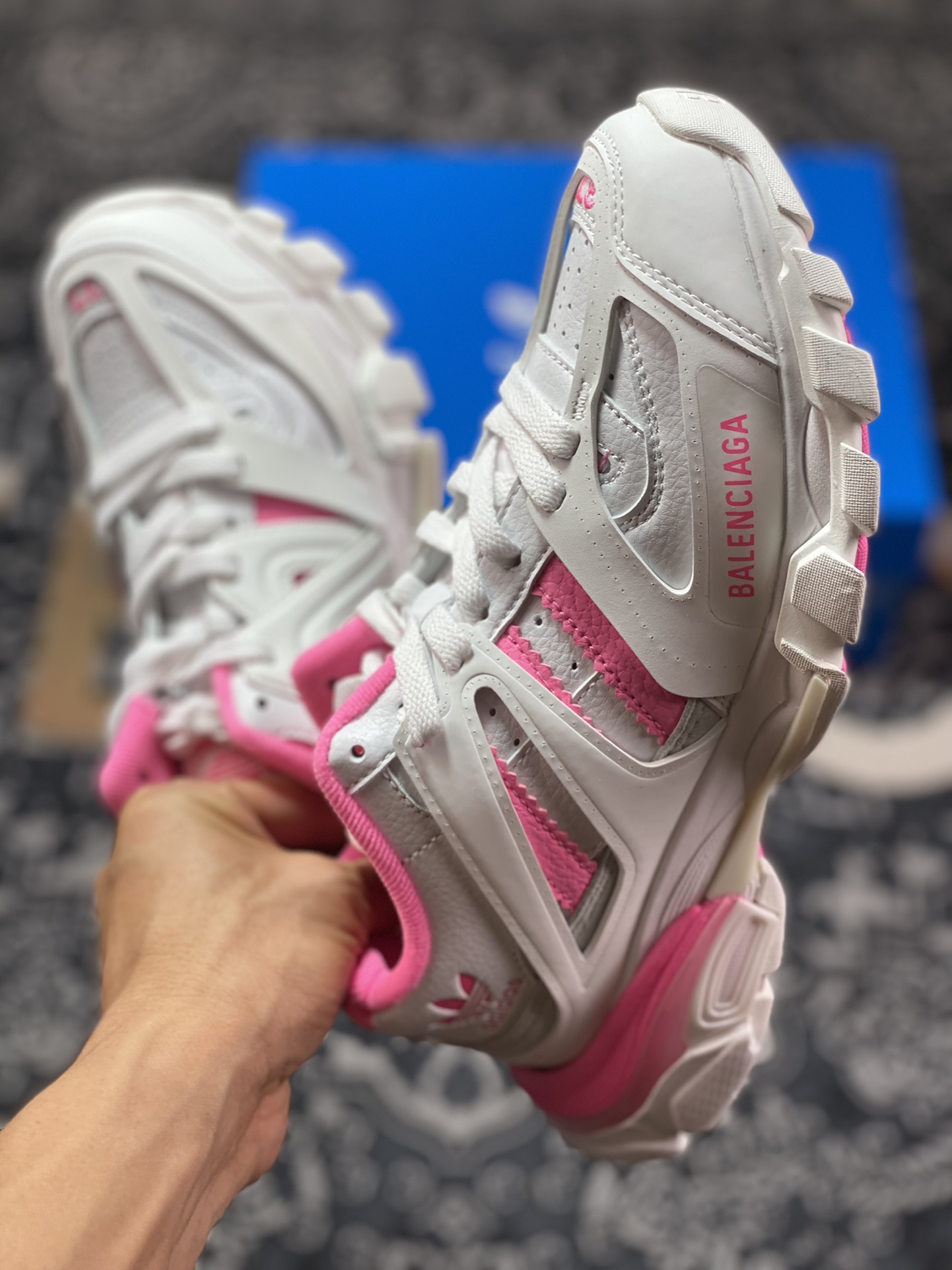 Adidas x BALENCIAGA Track Forum Trainers 3.0 hybrid sneakers ”White Light Gray Barbie Pink Clover” 741106 W3CZ1 9050