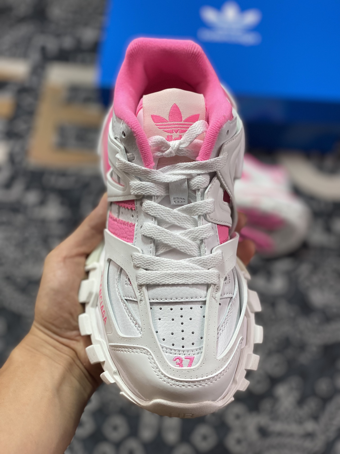 Adidas x BALENCIAGA Track Forum Trainers 3.0 hybrid sneakers ”White Light Gray Barbie Pink Clover” 741106 W3CZ1 9050