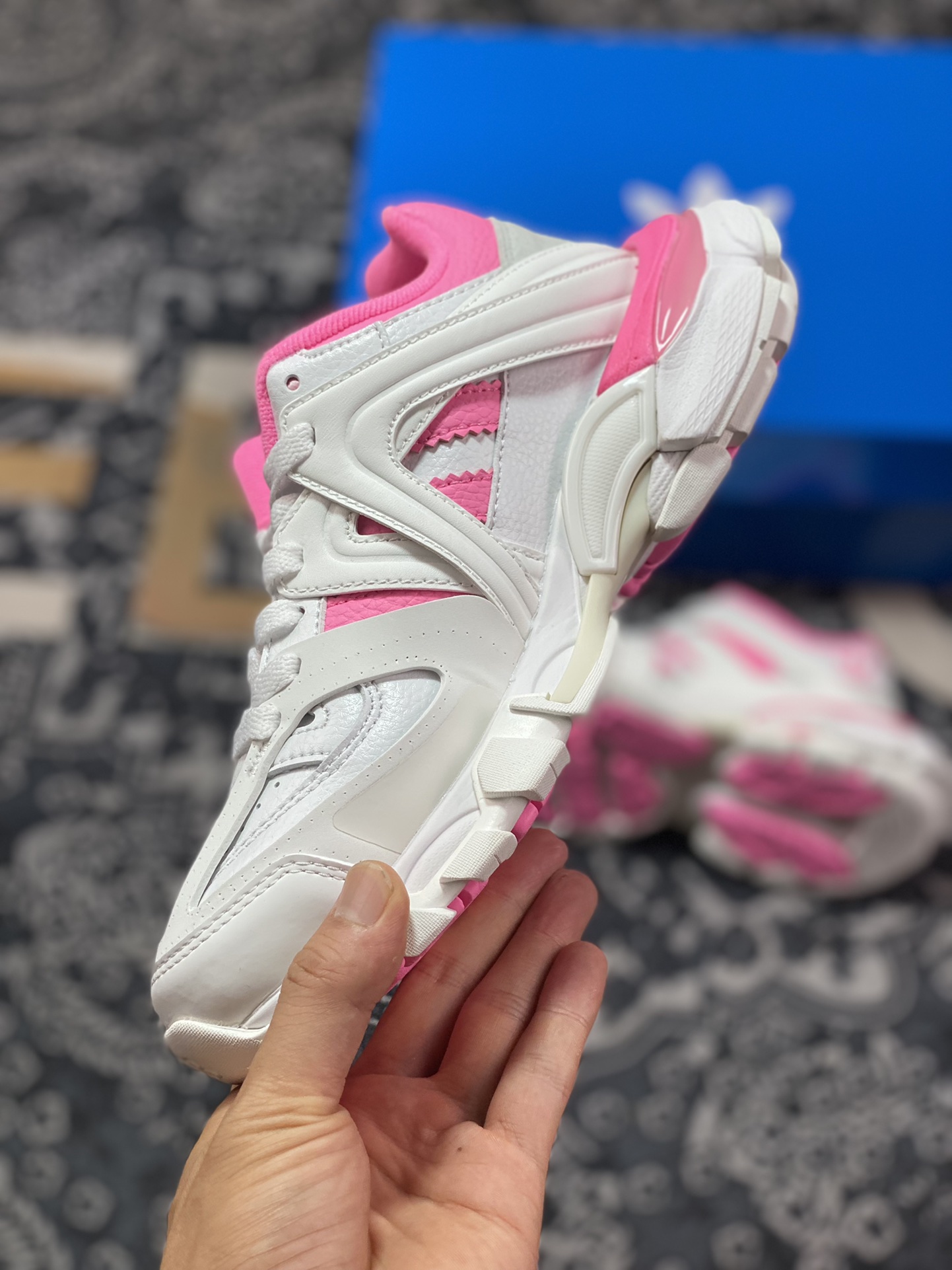 Adidas x BALENCIAGA Track Forum Trainers 3.0 hybrid sneakers ”White Light Gray Barbie Pink Clover” 741106 W3CZ1 9050