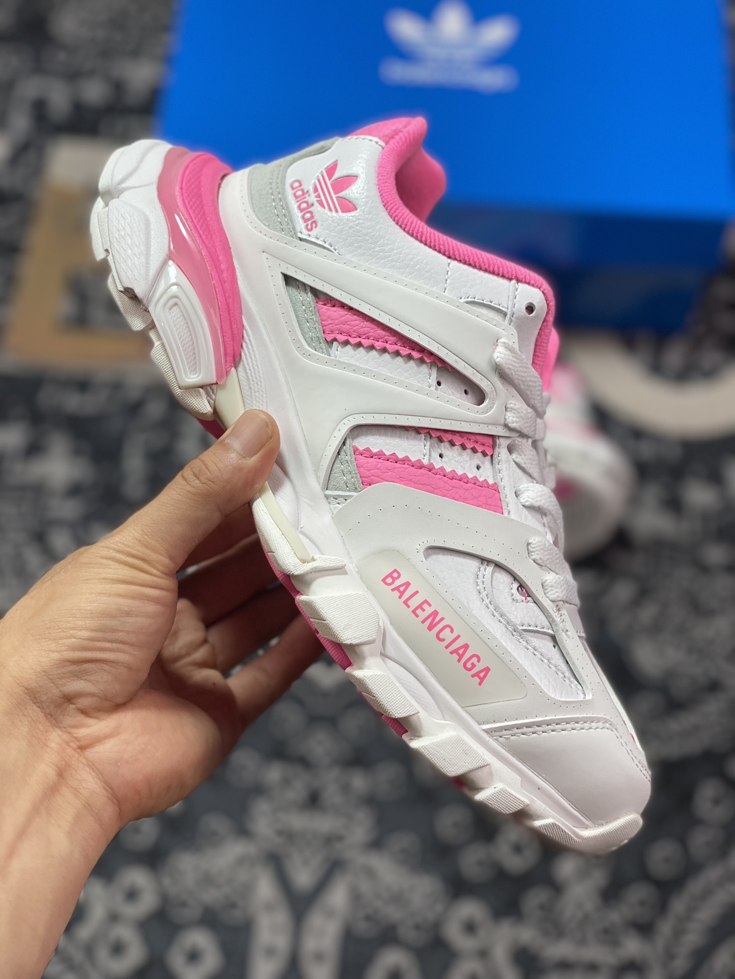 Adidas x BALENCIAGA Track Forum Trainers 3.0 hybrid sneakers ”White Light Gray Barbie Pink Clover” 741106 W3CZ1 9050